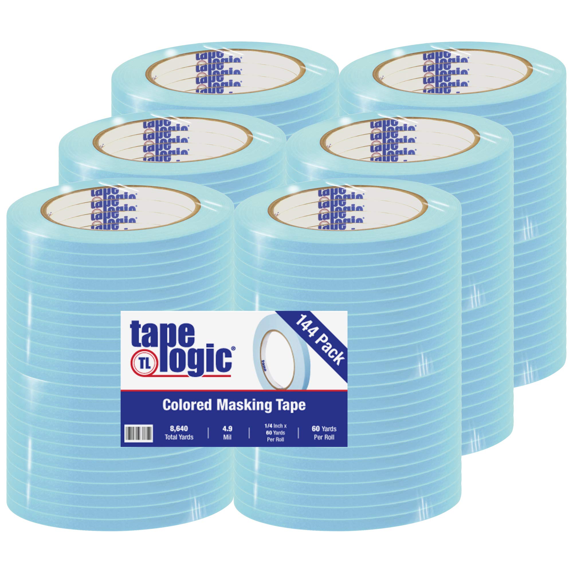 Tape Logic 144-Pack 1/4 Inch x 60 Yards Light Blue Masking Tape for Home Office, Arts & Crafts, DIY Projects, Labeling, Coding - Perfect for Organizing, Painting, Scrapbooking & School Projects
