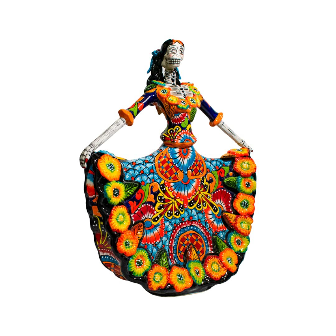 Authentic Talavera Ceramic La Catrina Figure - Hand-Painted Mexican Folk Art Decor for Home, Office & Dia de los Muertos Celebrations