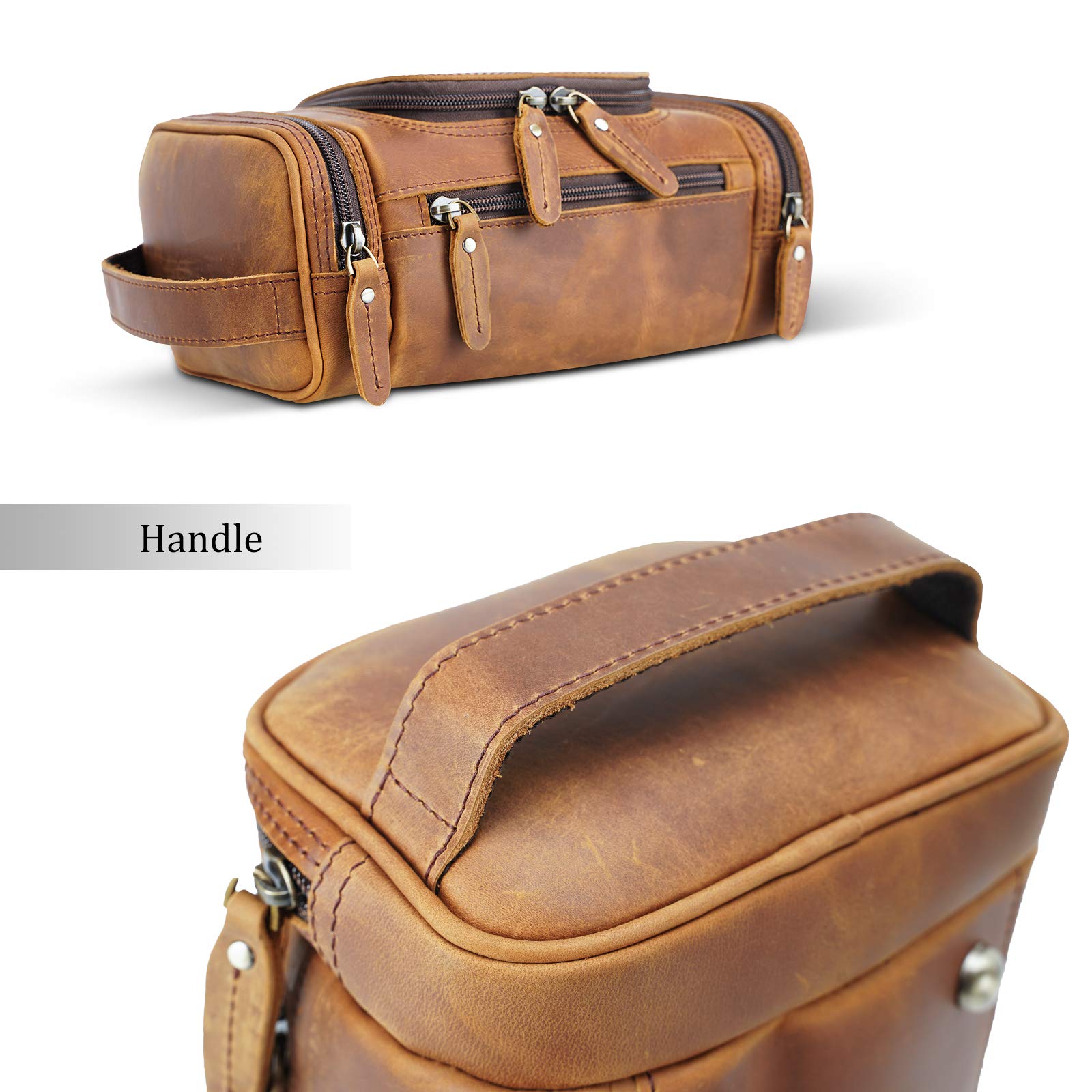 Premium Full Grain Leather Toiletry Bag for Men - Travel Shaving Kit & Dopp Kit with YKK Zippers - Ideal for Business Trips, Gym & Vacation Essentials Organization