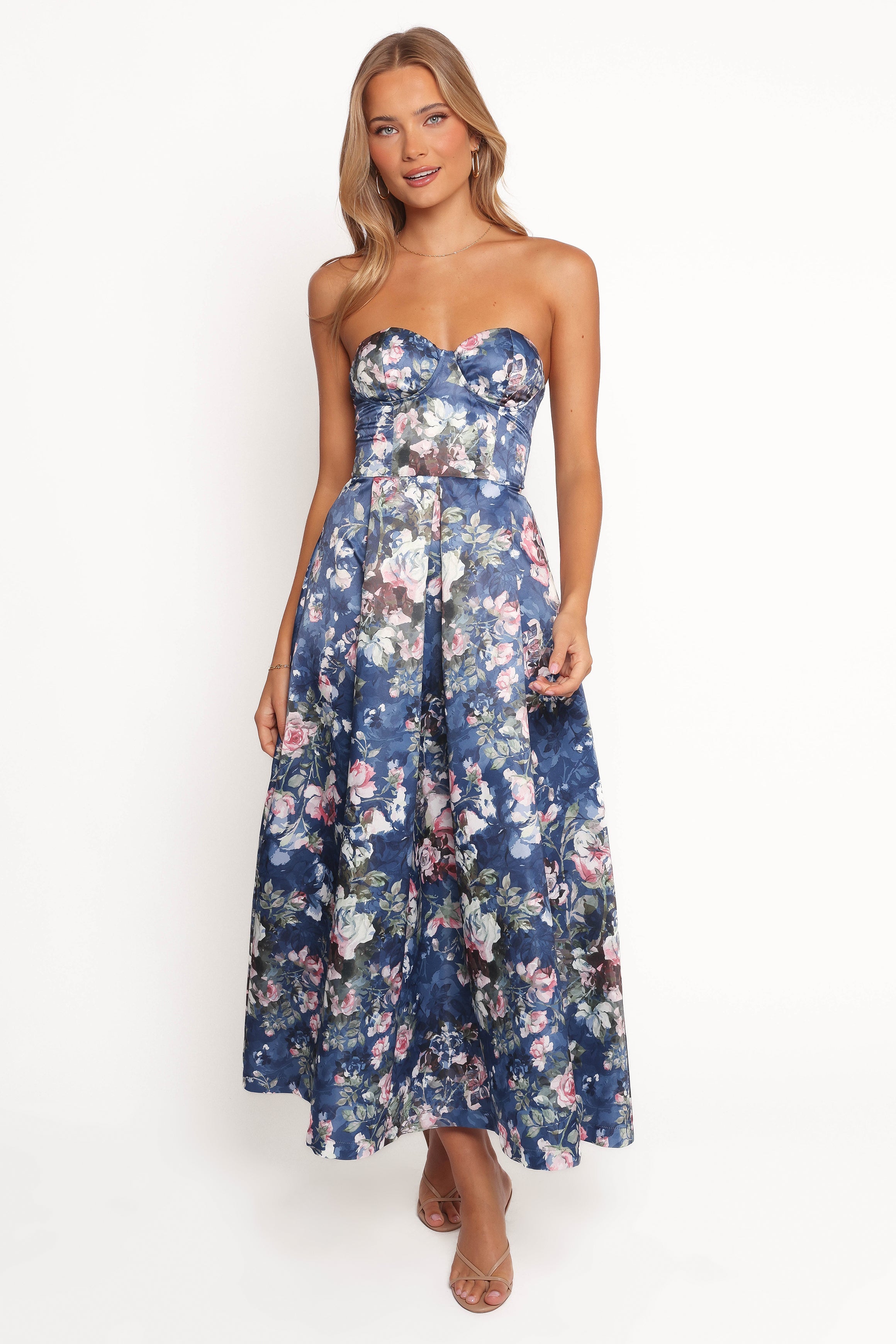Darina Strapless Midi Dress - Floral Print Summer Dress for Women | Perfect for Beach Vacation, Date Night & Cocktail Parties
