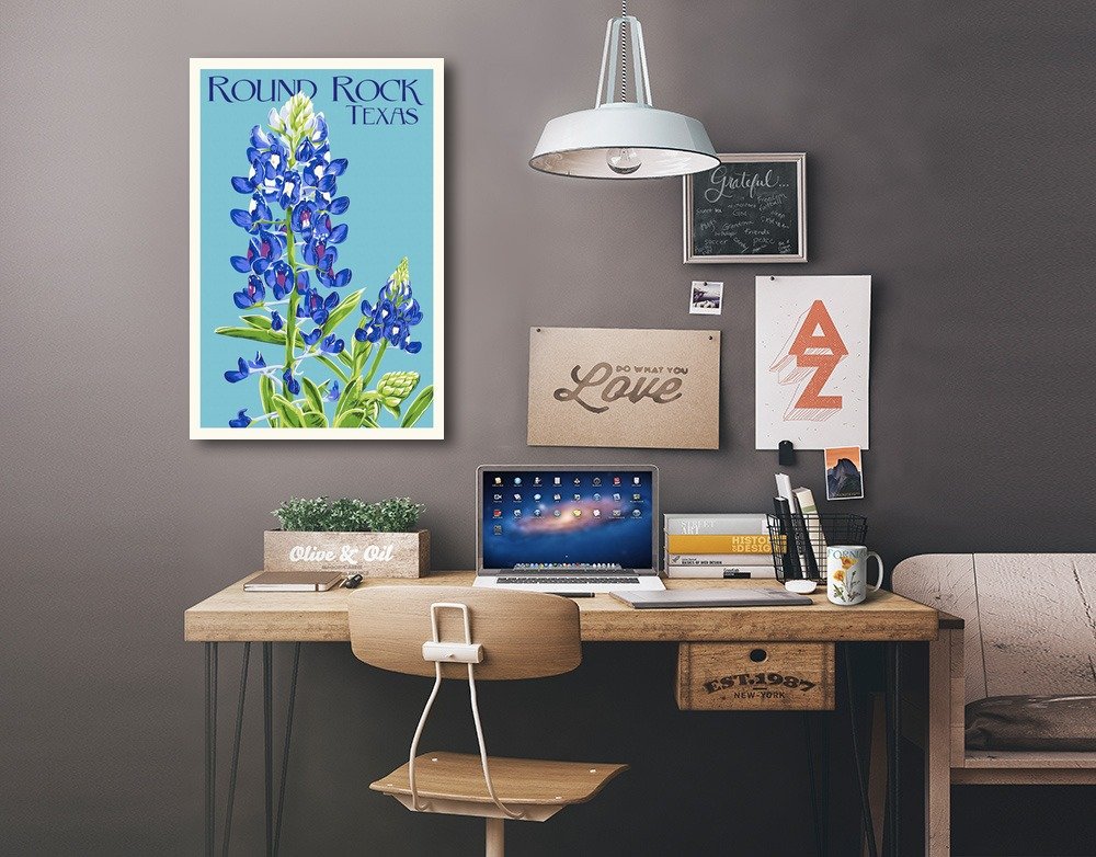 Bluebonnet Letterpress Art Print - 16x24 Wrapped Canvas Wall Decor - Texas Wildflower Painting for Living Room, Bedroom & Office