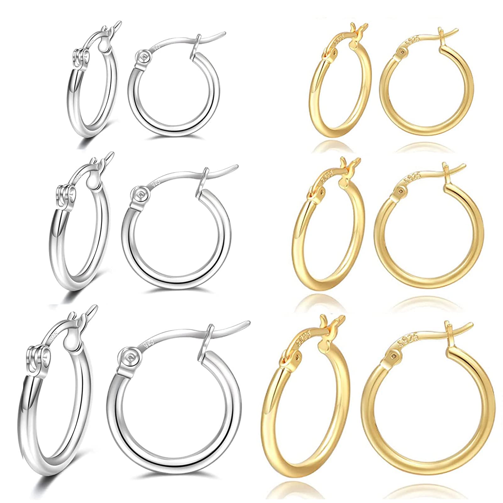 Senteria 14K Gold Plated Small Huggie Hoop Earrings for Women - 3 Pairs (13mm, 15mm, 20mm) 925 Sterling Silver Minimalist Hoops - Perfect for Everyday Wear, Office & Date Night