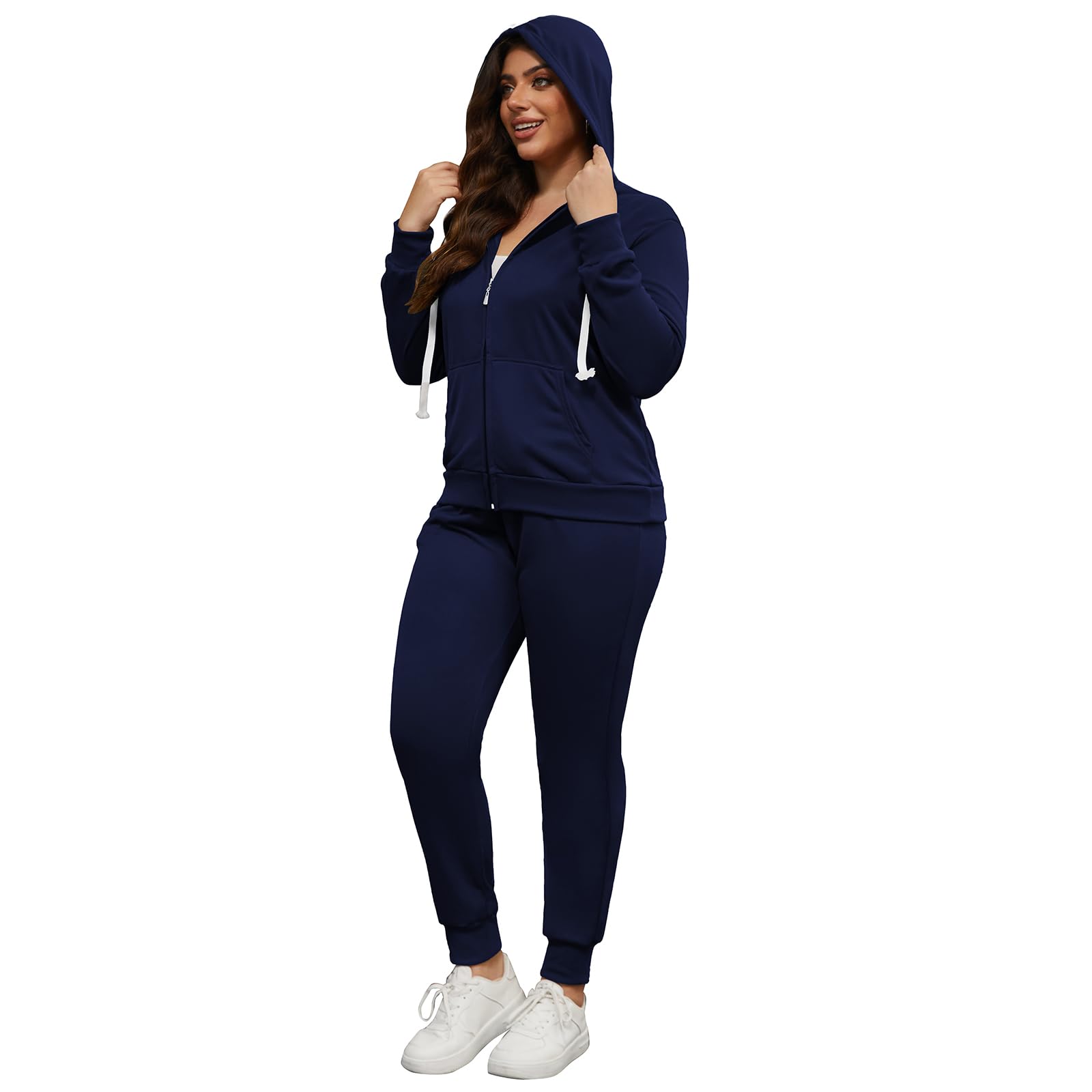 PINSV Women's Plus Size 2-Piece Sweatsuit Set with Hood - Soft Jogging Outfit for Casual Wear & Lounge (Black, XXL) | Perfect for Gym, Running Errands & Relaxing at Home