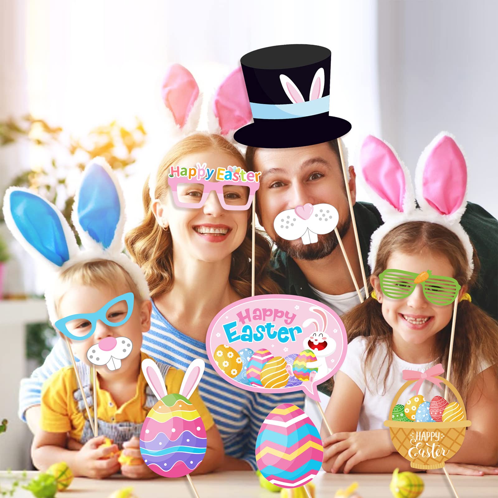 25 Pcs Easter Photo Booth Props Kit - Bunny Rabbit Glasses, Eggs & Spring Decorations for DIY Easter Party, Kids & Adults Photography - Perfect for Easter Celebrations, Spring Parties & Family Gatherings