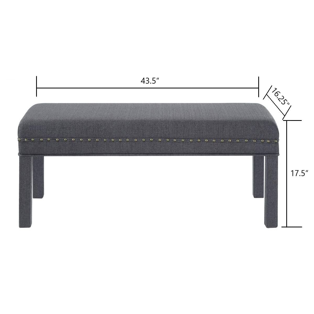 24K Gold Upholstered Linen Bed Bench with Nail Head Trim - Dark Gray Tufted Storage Ottoman for Bedroom, Living Room & Entryway