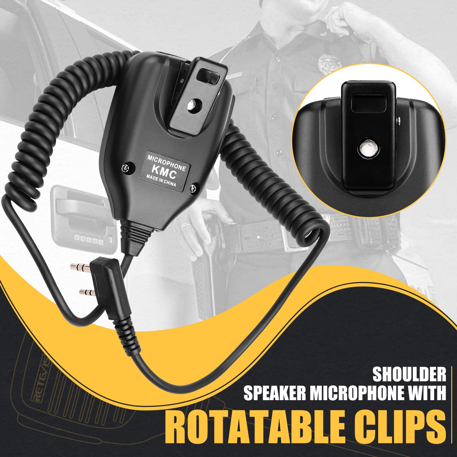 Retevis 2 Pin Walkie Talkie Speaker Microphone - Compatible with Retevis RT22 RT27 RT68 RT15 RB17 RT17 RT19 H777 RT66 RT67 & Baofeng UV-5R 888S 2 Way Radios (1 Pack) - Ideal for Outdoor Adventures, Construction Sites, and Emergency Communication
