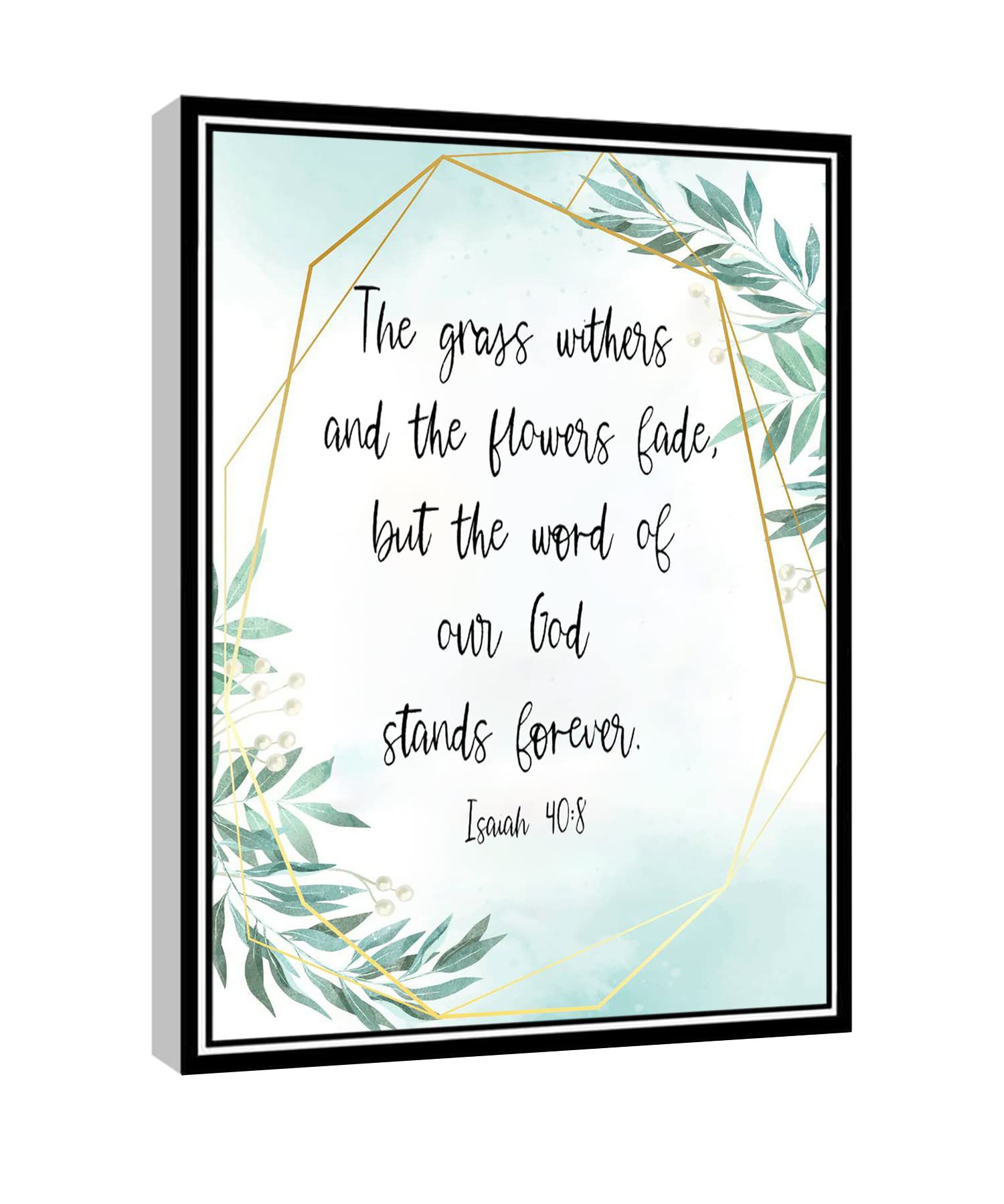 Uxjam Isaiah 40:8 Bible Verse Wall Art - 'The Grass Withers and The Flowers Fade' Scripture Print on Canvas - Framed Ready to Hang 8x12 Inches - Perfect for Home, Office, Church & Prayer Room Decor