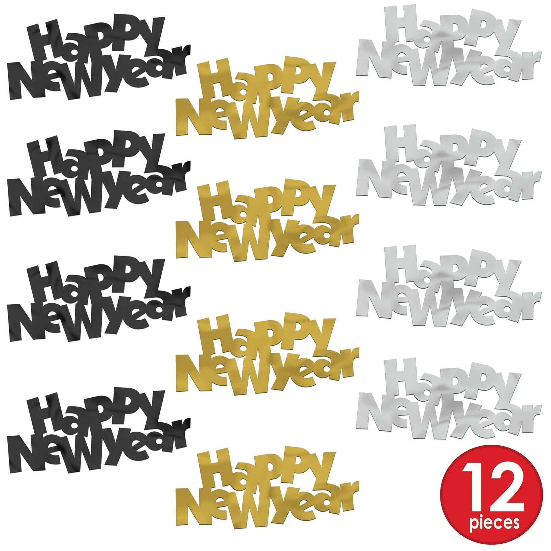12 Pack Beistle Black Gold Silver Jumbo Happy New Year Confetti - Perfect for New Year's Eve Party Decorations & Celebrations