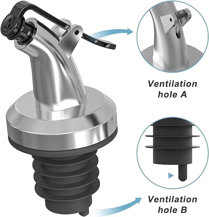 ANPI ENTERPRISE Leak-Proof Oil Dispenser Caps for Glass Bottles - Free Flow Spout for Liquor, Wine, Vinegar & Salad Dressing - Durable Kitchen Accessories (Set of 4) - Perfect for Home Bars, Restaurants & Meal Prep