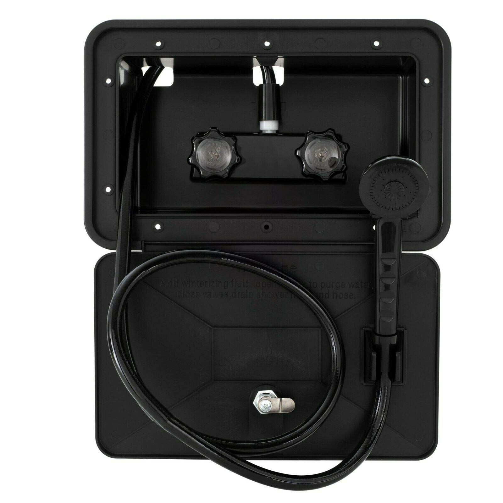 RV Exterior Outdoor Shower Box Kit - Black Cowboy Shower Faucet for Camping, Boating & Off-Grid Living