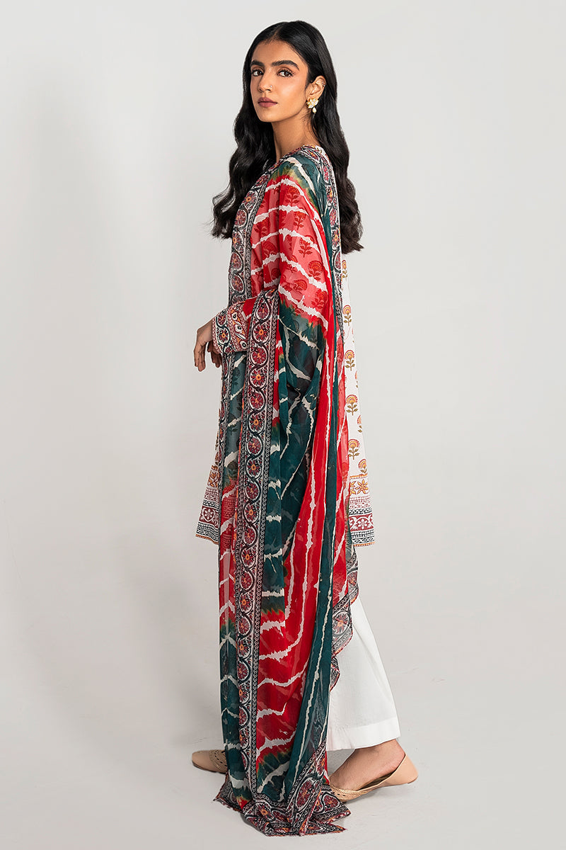 IVORY CHINTZ 3PC PRINTED LAWN SUIT - Elegant Floral Printed Cotton Outfit for Women | Perfect for Summer Parties, Weddings & Formal Occasions
