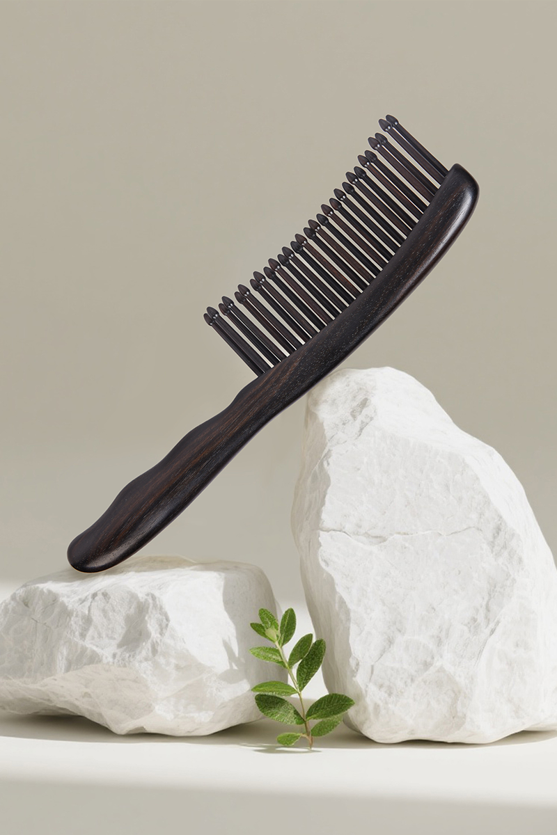 Premium Black Wooden Comb with Wide Tooth Design for Gentle Detangling - Perfect for Thick, Curly Hair and Scalp Massage at Home or On-the-Go