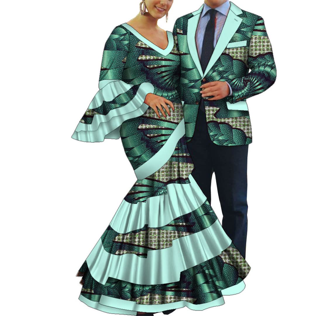 2pcs African Print Couple Dresses for Women & Men - Matching Outfits for Wedding, Party, Anniversary - XXL Size (Style 24fs1402) | Perfect for Valentine's Day, Date Night & Cultural Celebrations
