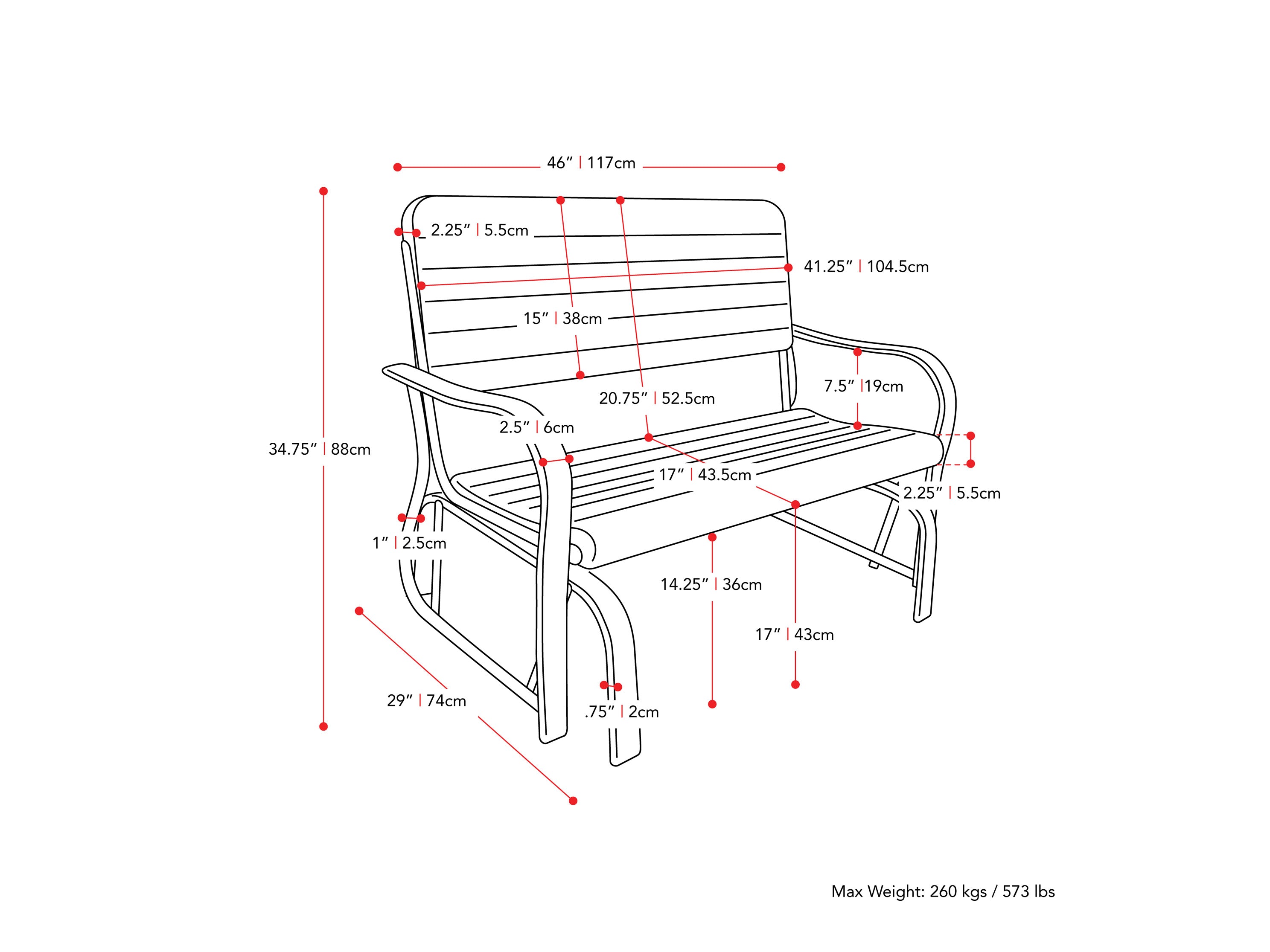 Lakefront Black Patio Gliding Bench - Outdoor Relaxation for Gardens, Decks & Backyards