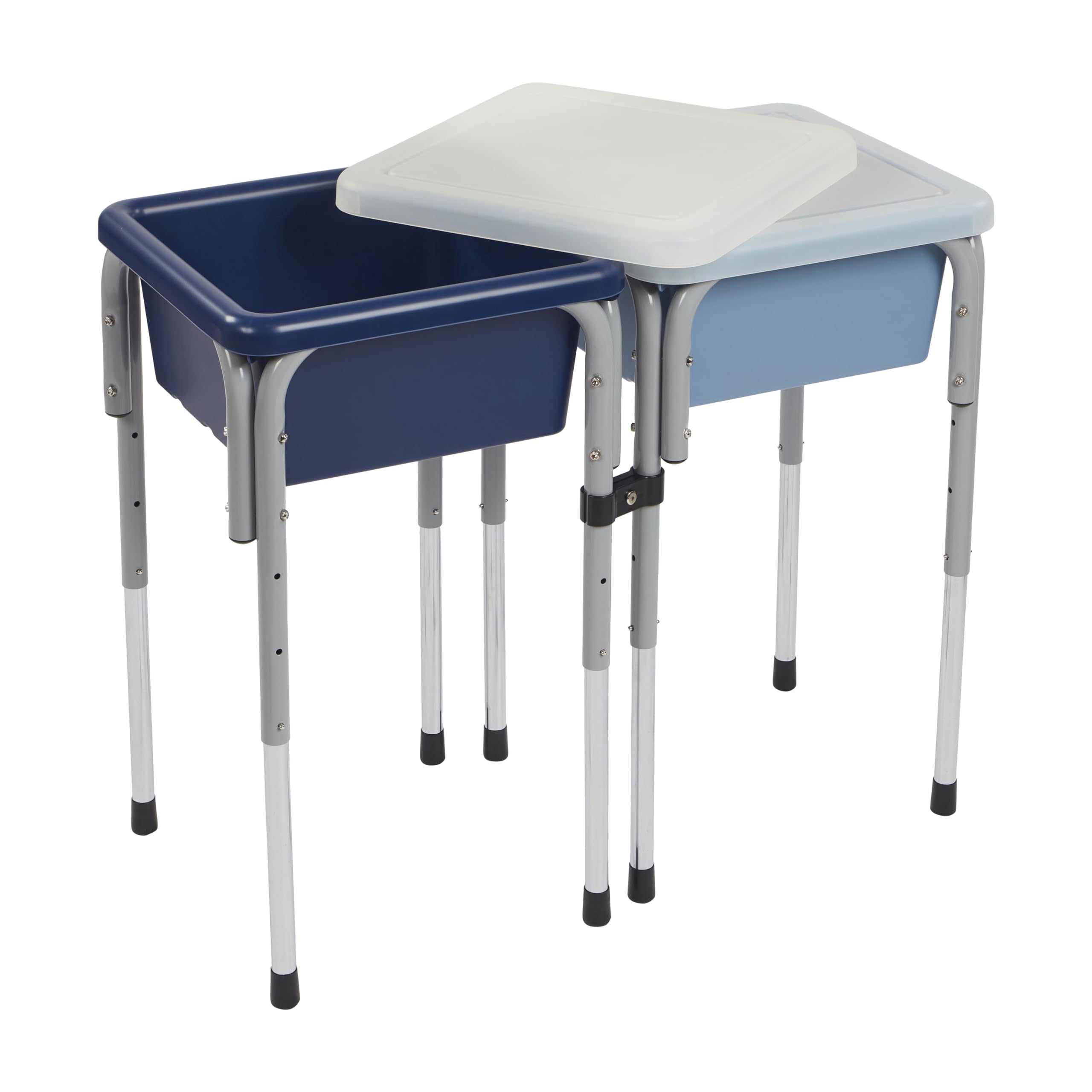 ECR4Kids Adjustable 2-Station Sand and Water Play Table for Kids - Sensory Bin Activity Center in Navy & Powder Blue - Perfect for Indoor & Outdoor Preschool Learning, Daycare, and Backyard Play