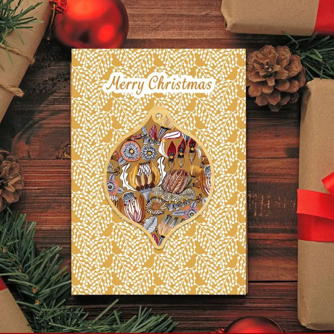 Australian Native Flowers Christmas Card & Bauble - Handmade Holiday Greeting Card with Floral Design - Perfect for Xmas Gifts, Home Decor & Festive Celebrations