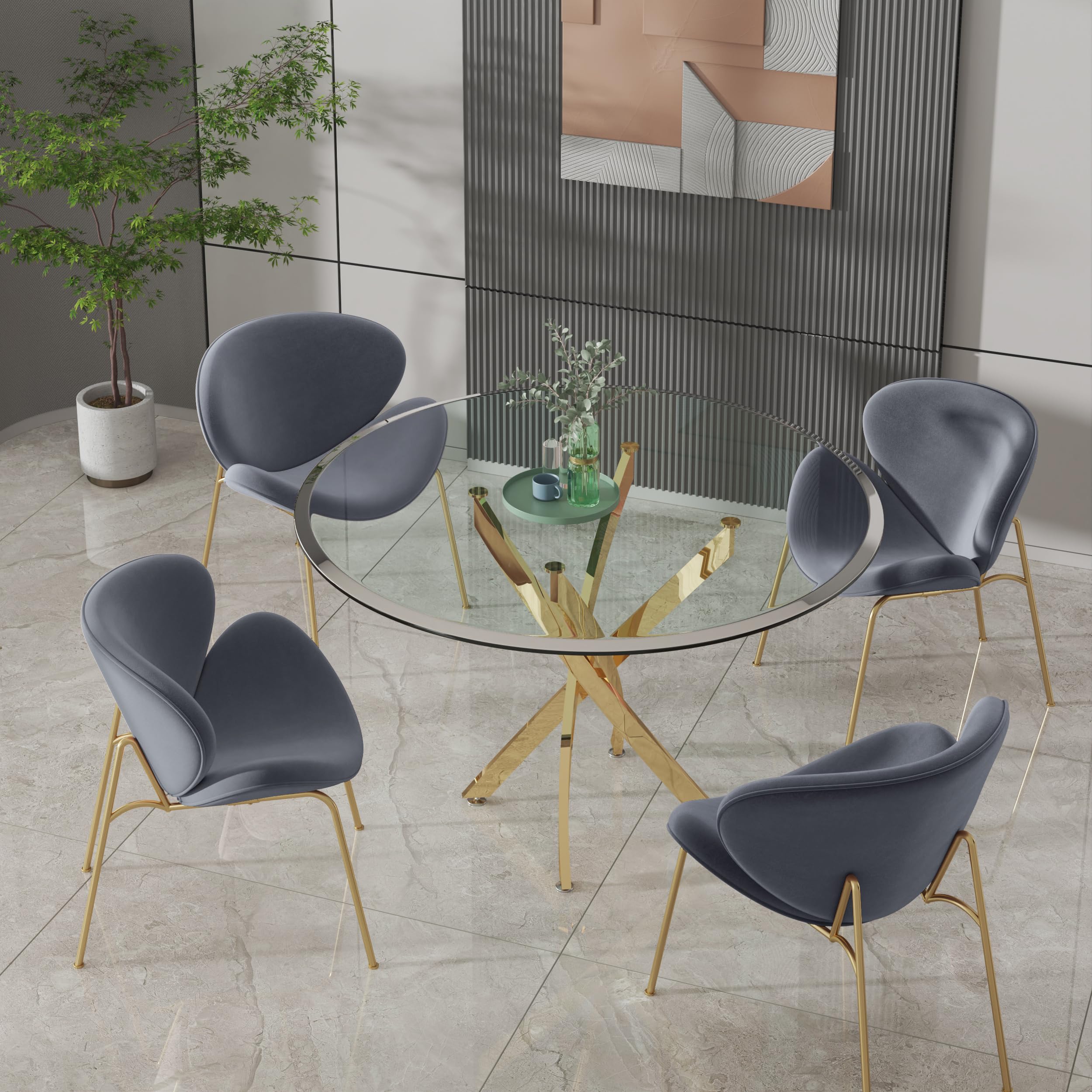 Velvet Dining Chairs Set of 2 - Modern Side Chairs with Golden Legs & Curved Back, Comfy Vanity & Reading Chairs for Bedroom, Living Room, Kitchen | Perfect for Dinner Parties, Home Office & Relaxing