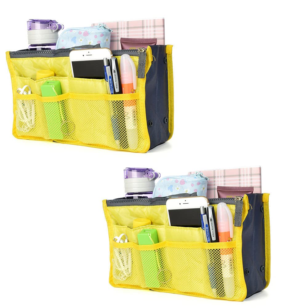 2 Pack Expandable Handbag Organizer with 13 Pockets & Handles - Large Purse Insert for Travel, Work & Daily Use - Magik Travel Insert Tidy Bag for Women's Purses & Totes