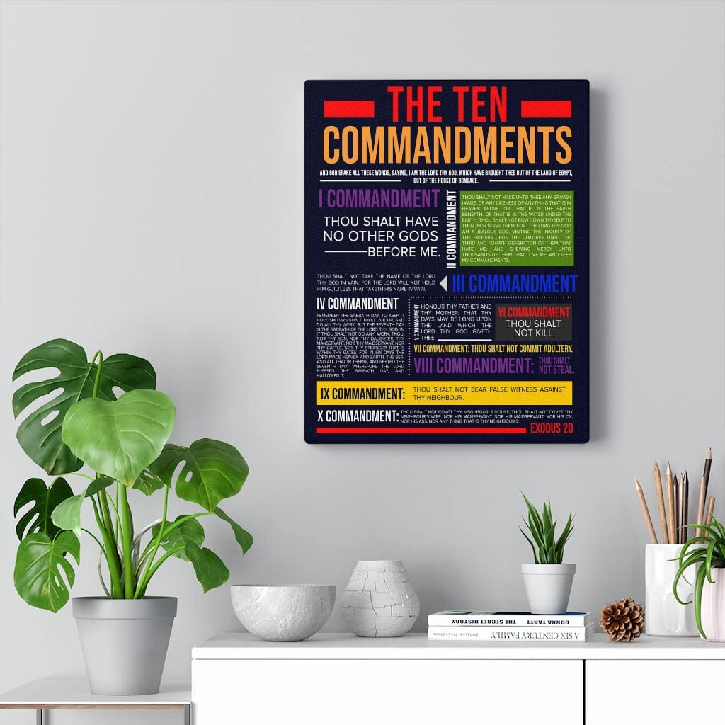 Bible Art Ten Commandments Canvas Print - Christian Home Decor & Religious Wall Art for Living Room, Bedroom, Church - Express Your Love with Inspirational Scripture Gifts