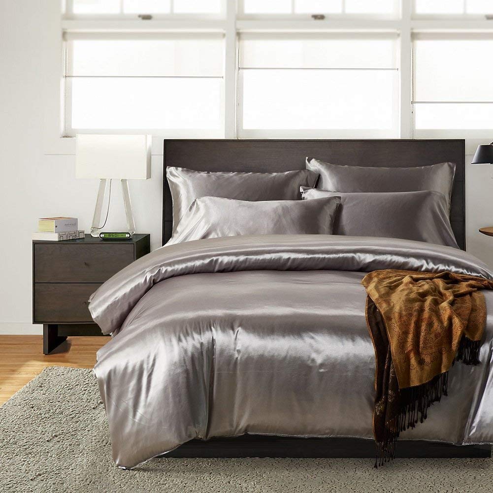 Angel's Bedding Ultra Soft Luxurious Silk-Like Satin 5-Piece Comforter Set - Queen Size Burgundy (Comforter, Flat Sheet, Fitted Sheet & 2 Pillowcases) | Premium Durable Bedding for Master Bedroom, Guest Room & Luxury Hotels