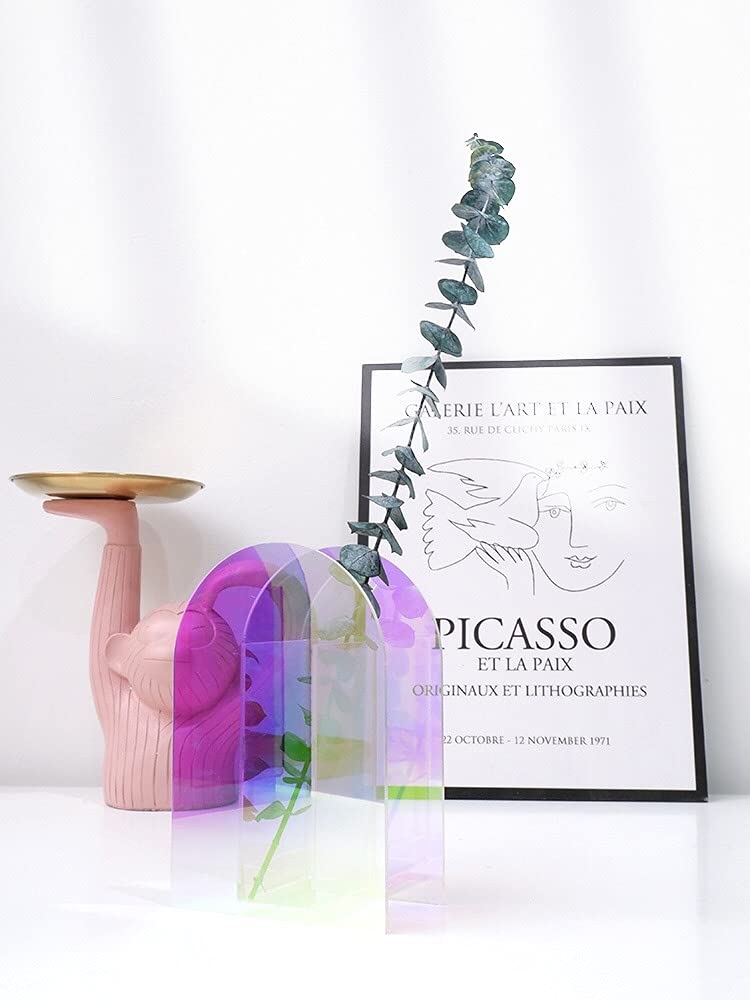 Rainbow Acrylic Art Vases - Set of 3 Minimalist Clear Flower Vases for Stems & Buds | Modern Home & Office Desk Decor for Living Room, Wedding Centerpieces & Gift Ideas