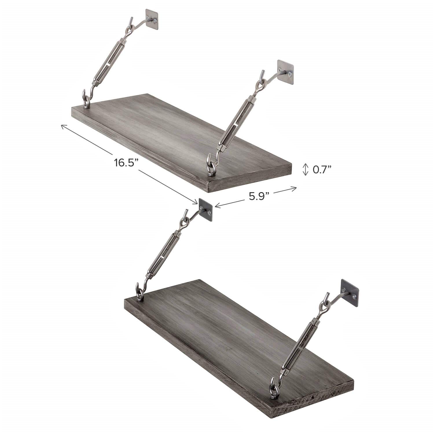 Rustic Grey Floating Shelves Set of 2 - Wall Mounted Wooden Hanging Shelves for Bathroom, Kitchen, Living Room & Bedroom Storage with Industrial Hardware | Perfect for Home Decor, Organizing Essentials & Displaying Decorations