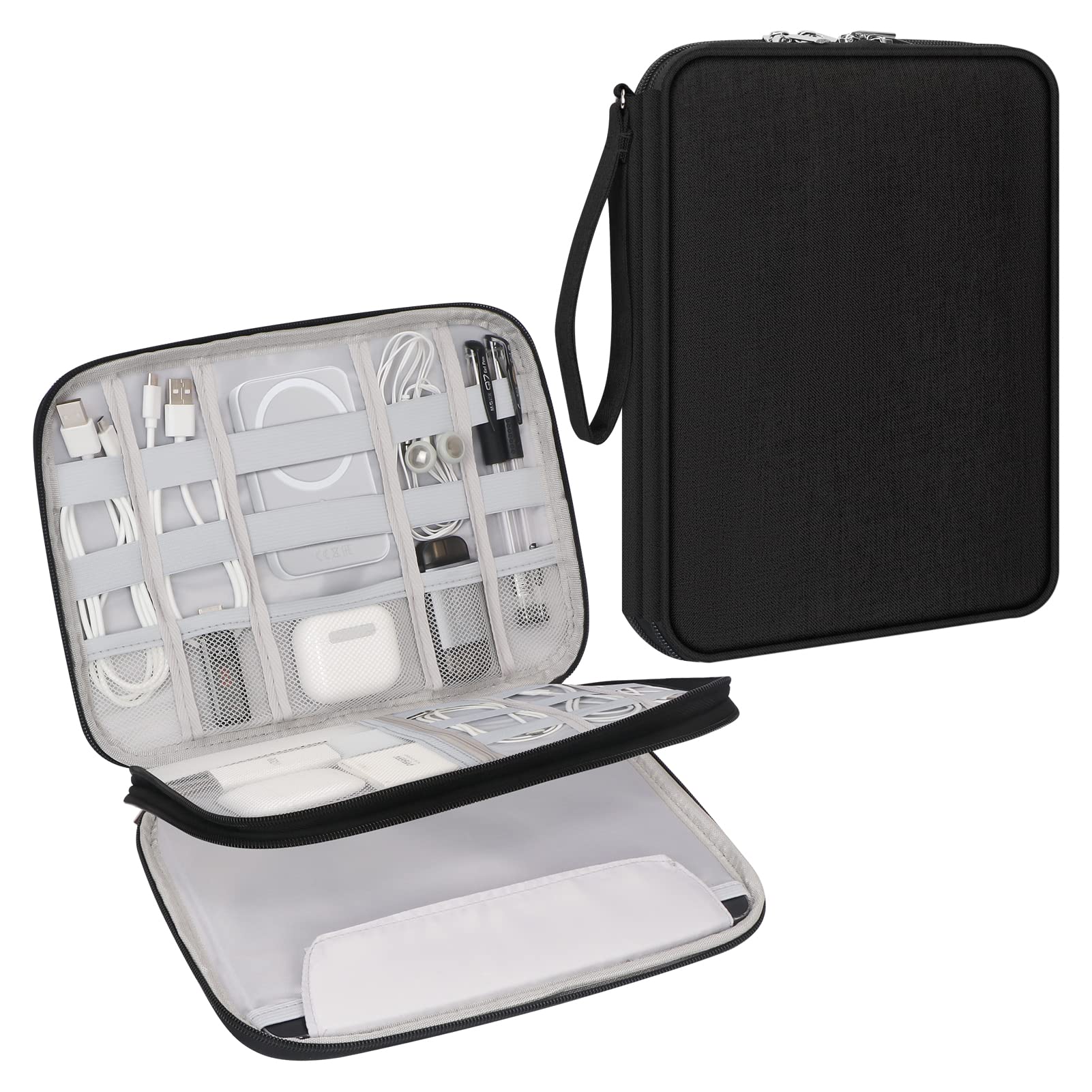 Skycase Large Electronic Organizer Travel Bag - All-in-One Storage Case for iPad Mini, Cables, Chargers, USB, Earphones, Hard Drives & Power Banks - Perfect for Travel, Office & Home Organization (Black)