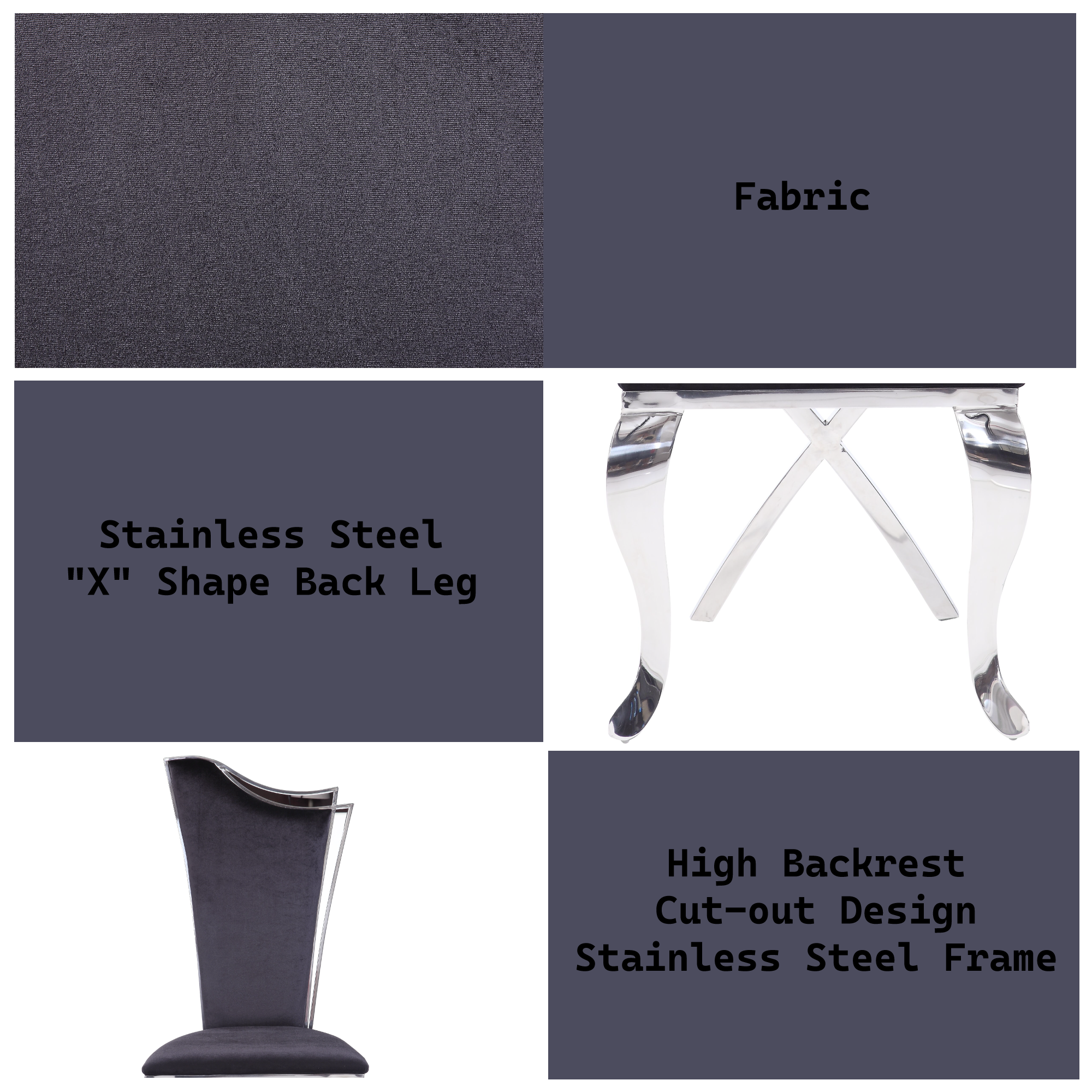 Modern Black & Stainless Steel X-Back Dining Chairs - Set of 2 Contemporary Metal Side Chairs for Kitchen, Dining Room, Office or Outdoor Patio