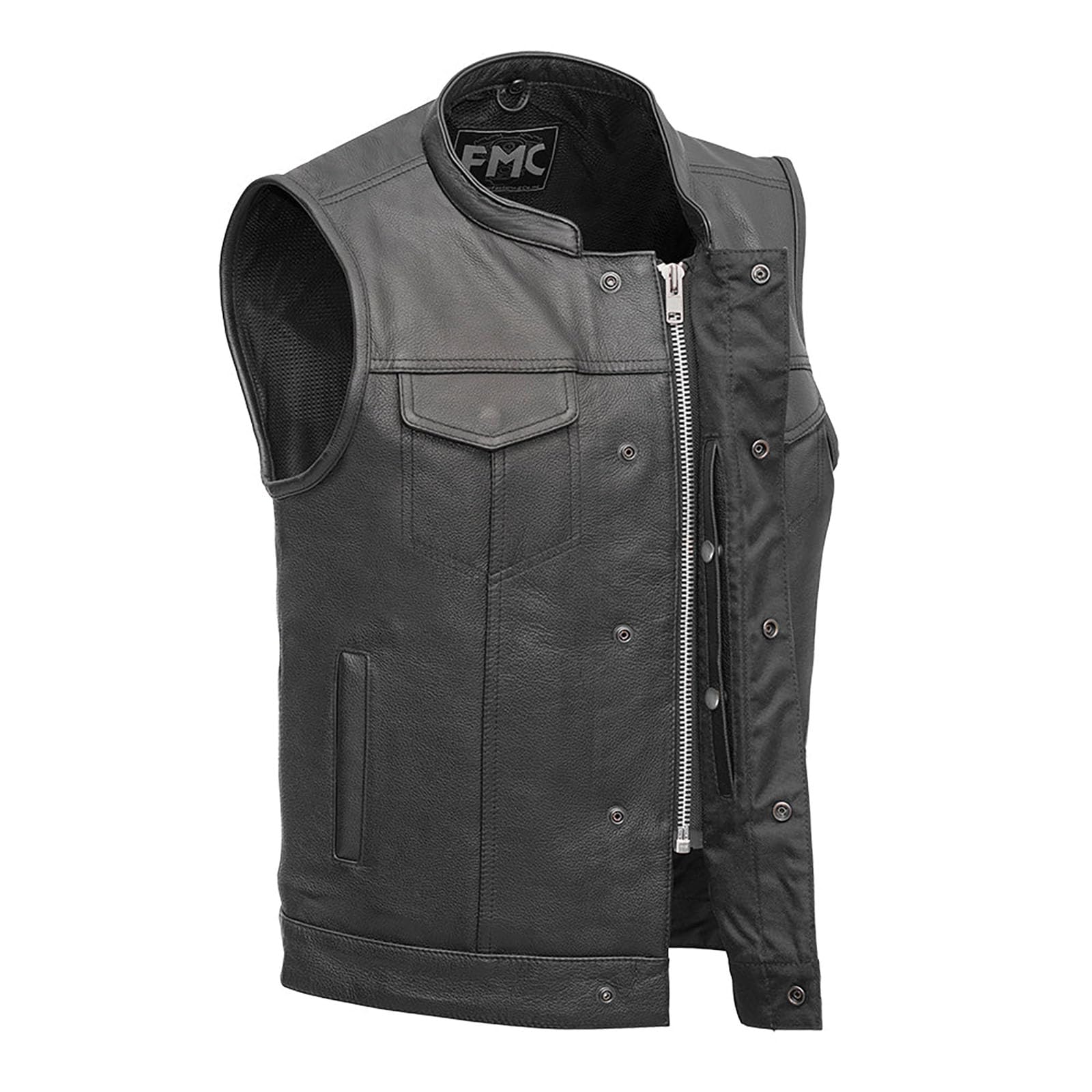 FIRST MFG CO Men's Leather Motorcycle Vest - Biker Jacket for Harley Davidson & Cruiser Riders - Durable Biker Club Vest for Riding & Motorcycle Events