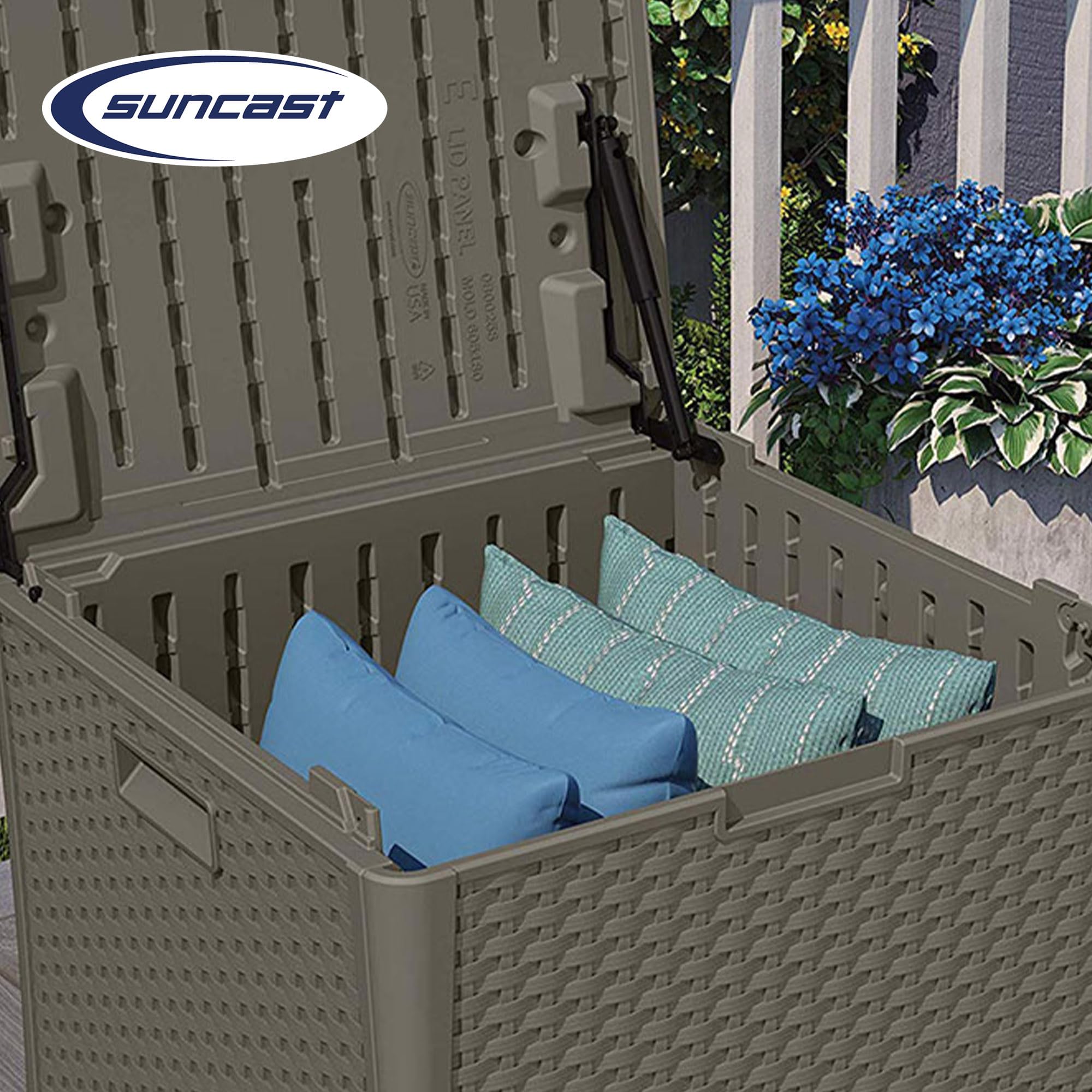 Suncast 60 Gallon Outdoor Weather-Resistant Hard Plastic Storage Deck Box with Handles & Lid - Perfect for Patio, Garden, Shed Organization (Stoney Gray) | Ideal for Storing Cushions, Pool Toys & Outdoor Gear