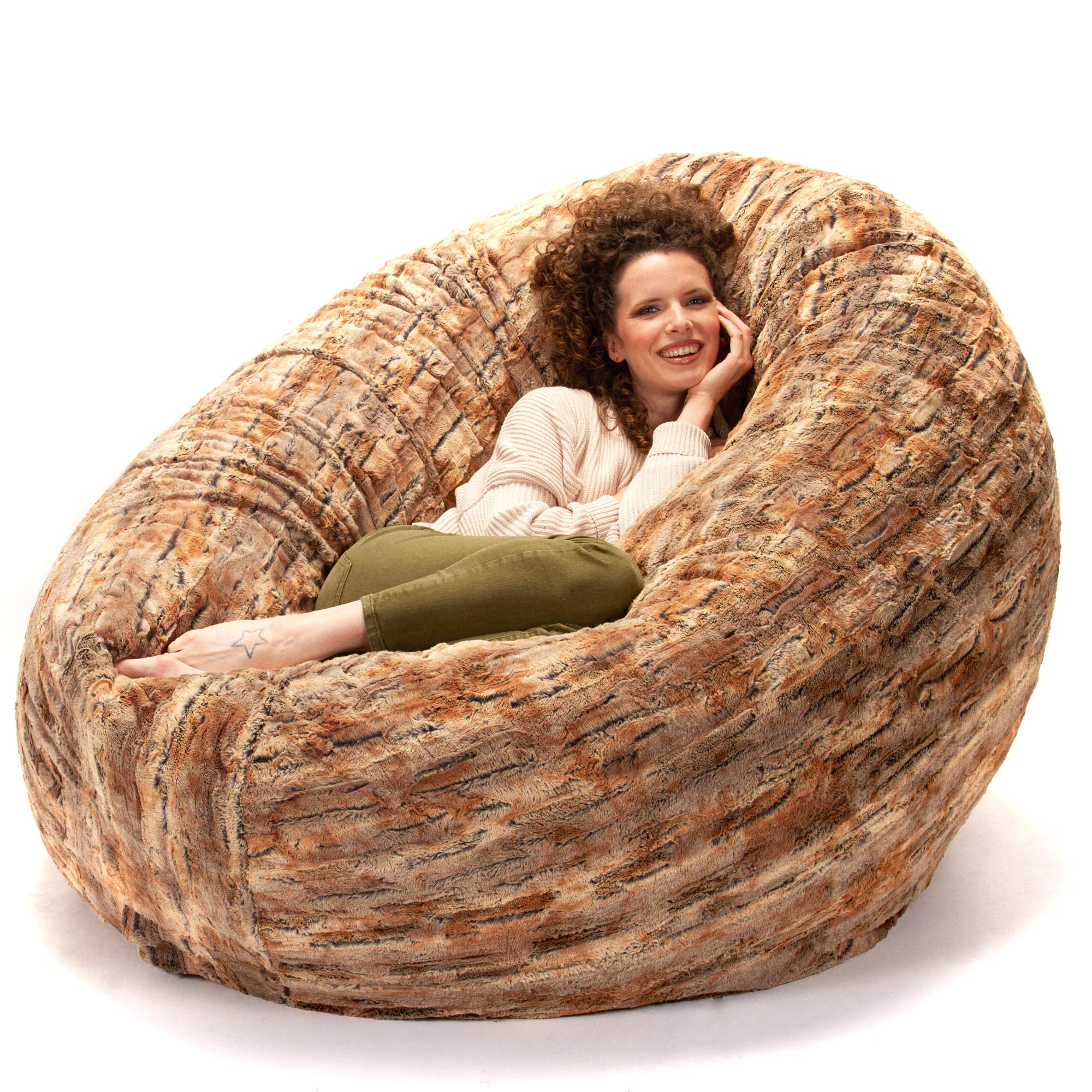 Jaxx 6 Foot Cocoon - Large Bean Bag Chair for Adults, Premium Luxe Faux Fur - Red Fox | Ultra Soft Giant Lounger for Living Room, Bedroom & Game Room | Perfect for Relaxing, Reading & Gaming