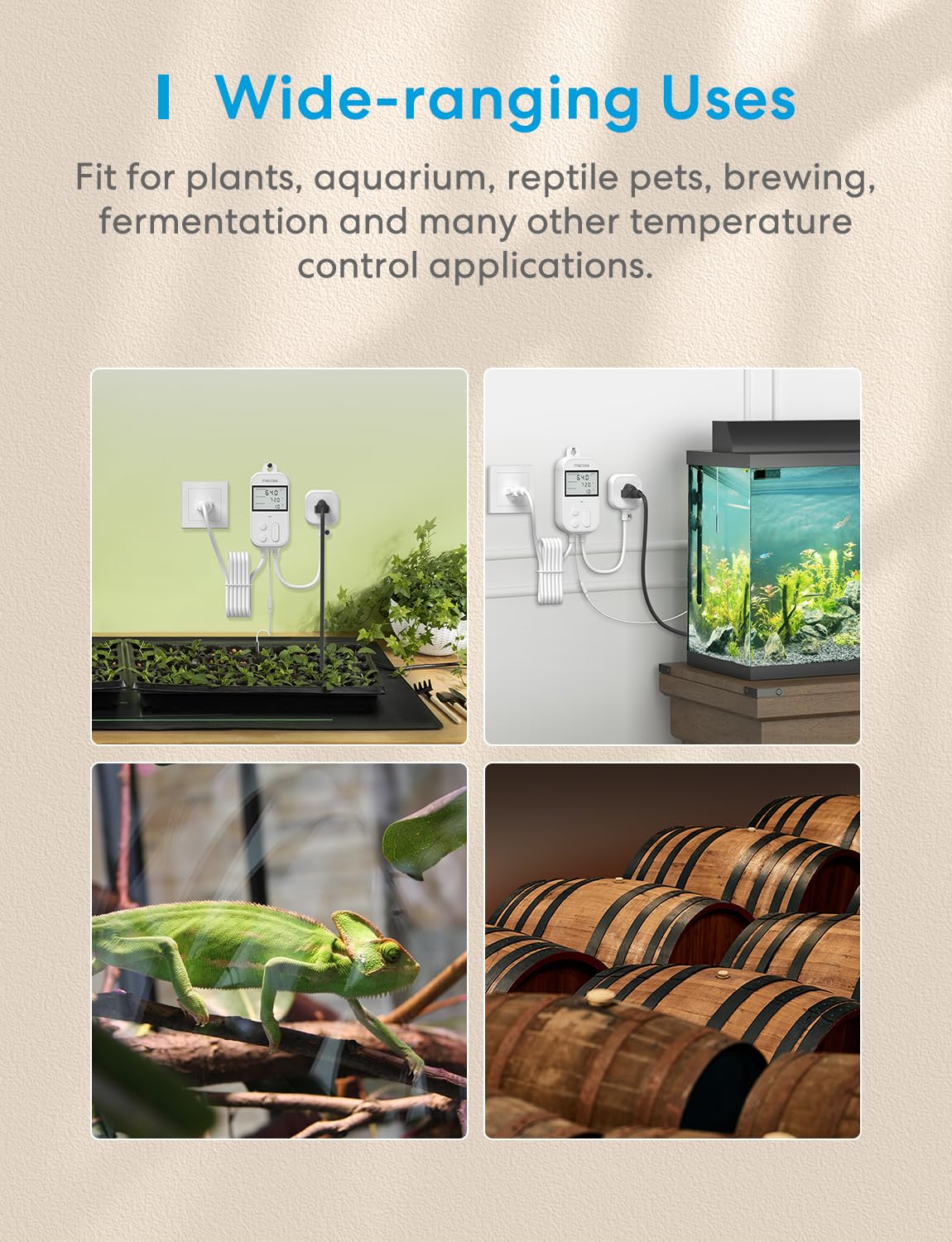 meross Smart Temperature Controller Thermostat - WiFi Enabled for Heating & Cooling (120V 15A 1800W) - Compatible with Apple HomeKit, Alexa & Google Assistant - Perfect for Home Brewing, Fermentation, Reptile Tanks & Greenhouse Climate Control