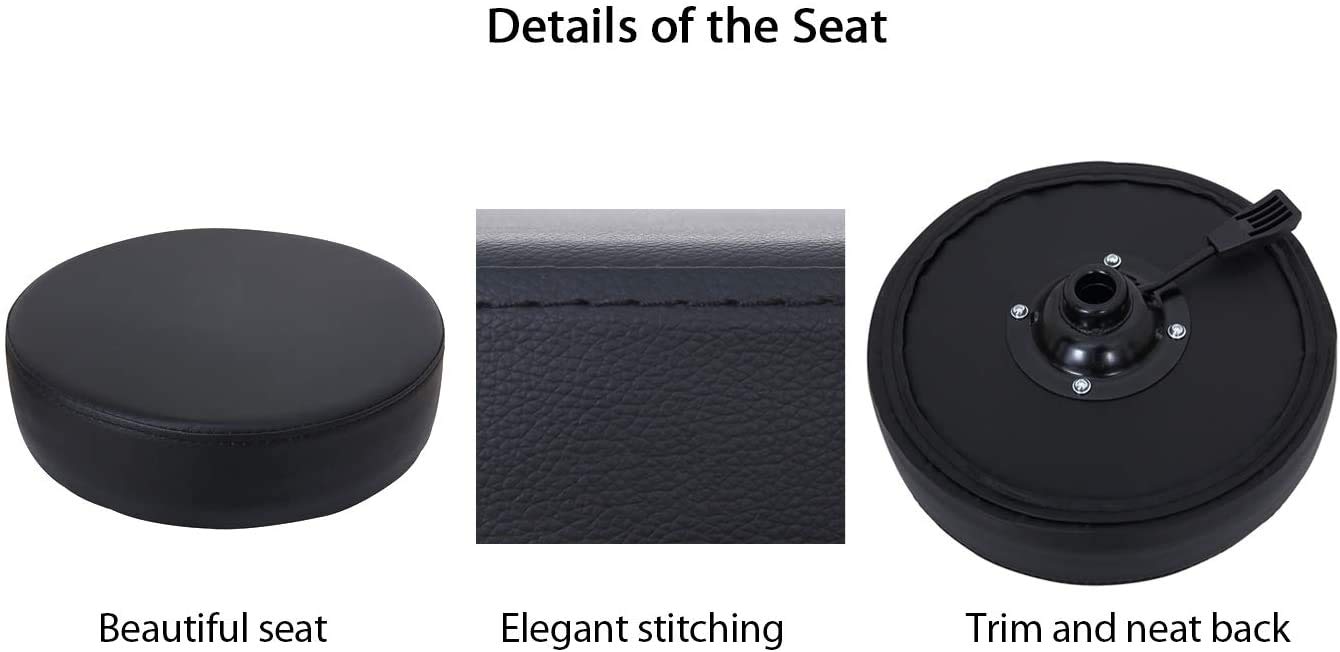 PU Leather Round Swivel Bar Stool with Adjustable Height & Wheels - Sponge Cushion Seat for Tattoo Parlor, Salon, Clinic & Home Use - Black & White Color Options (Black)