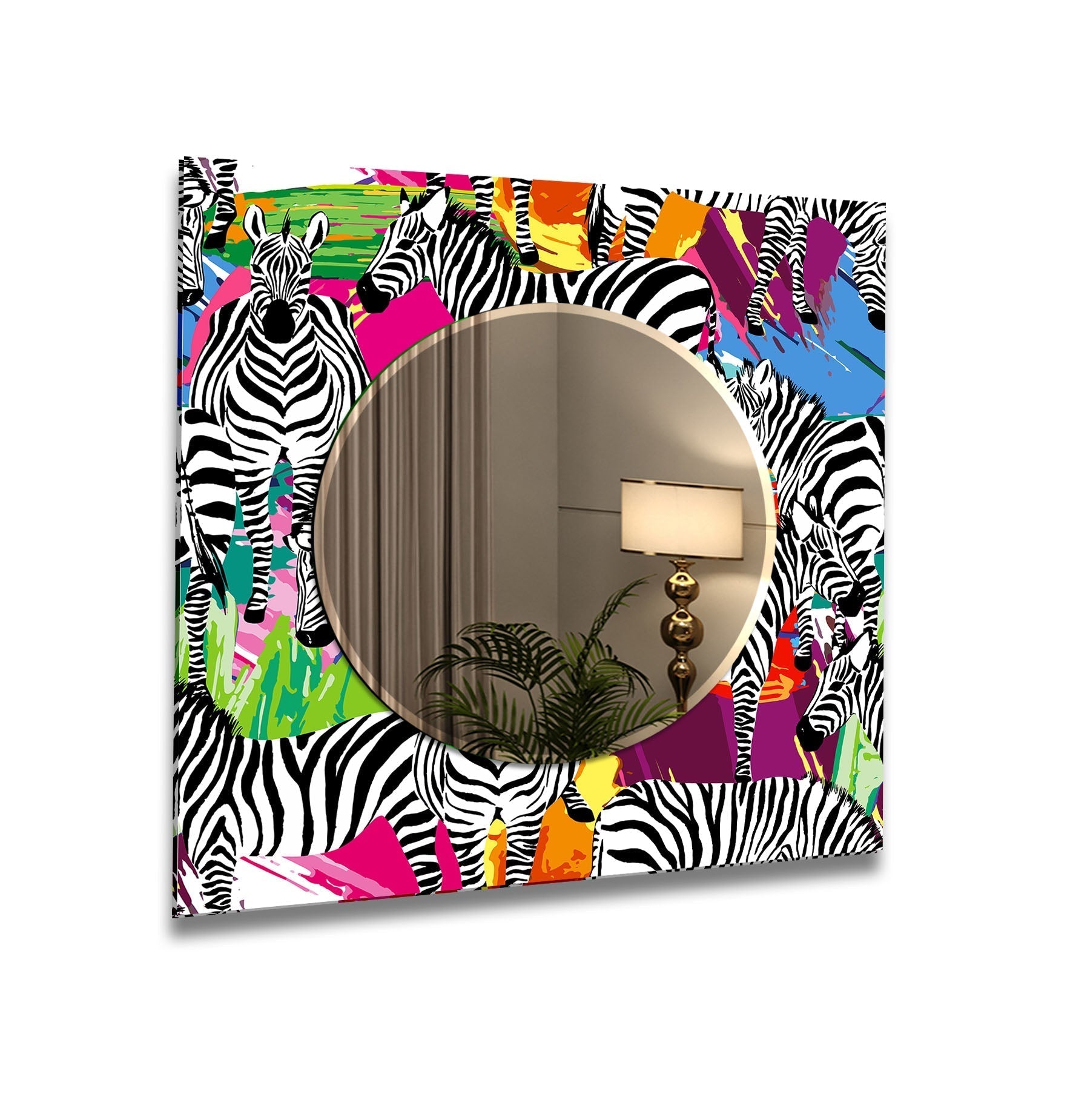 Abstract Zebra Wall Mirror - Modern Decorative Mirror for Living Room, Bedroom, or Entryway - Unique Animal Print Home Decor Accent Piece