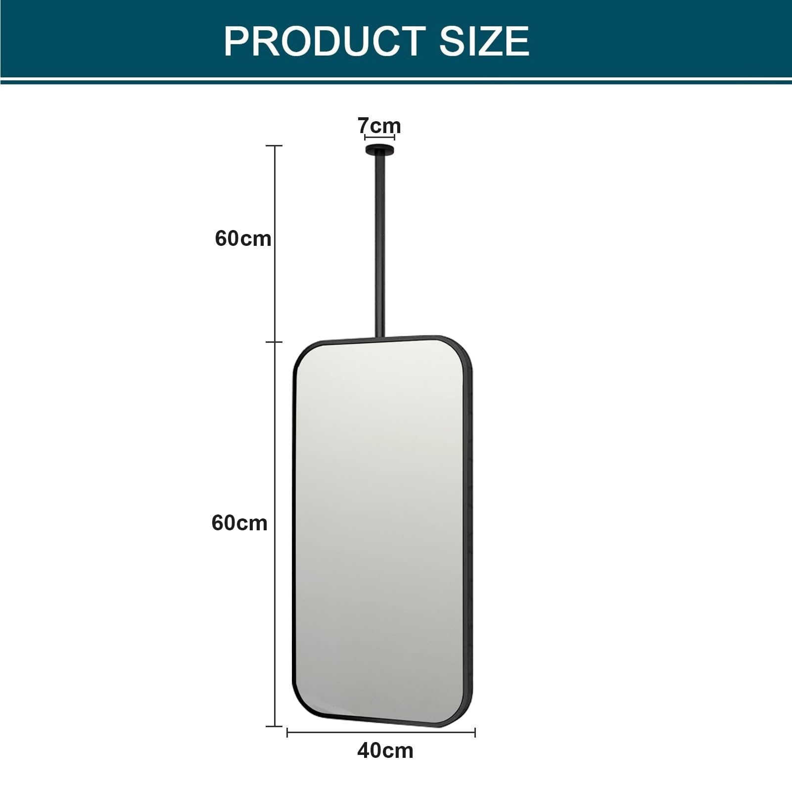 Modern Black Framed Ceiling Mirror - 40cmx60cm Square Bathroom Wall Mirror for Vanity & Decoration - Perfect for Small Spaces, Hallways, and Bedrooms