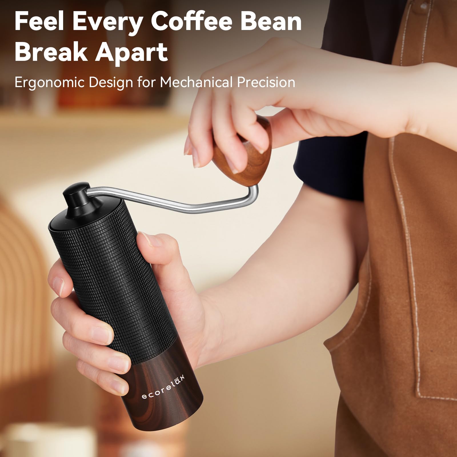Premium Manual Coffee Grinder - Adjustable Ceramic Burr for Precision Grinding, Portable & Durable Hand Crank Mill - Perfect for French Press, Espresso, Pour Over & Travel Coffee Brewing