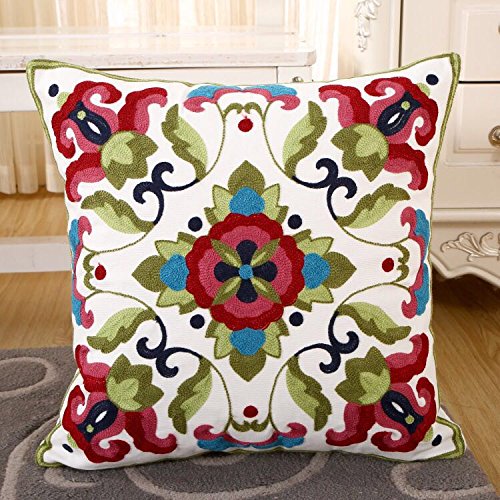 Bohemian Cotton Pillow Sham - Exotic Indian Style Embroidered Throw Pillow Cover 18x18 Inches for Sofa, Bed & Home Decor | Soft Cotton Cushion Case with 3D Embroidery | Perfect for Living Room, Bedroom & Boho Chic Decor