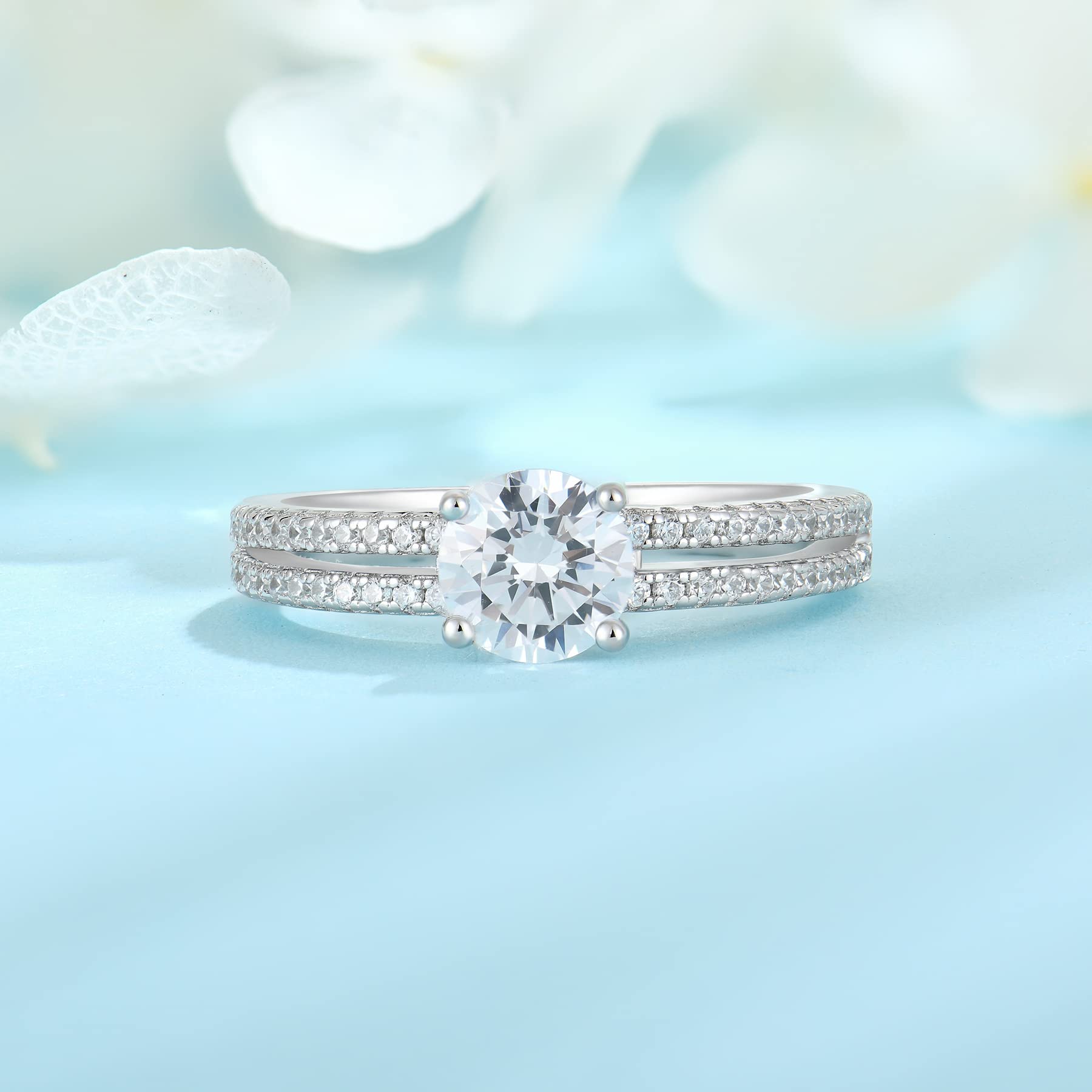 FJ Women's 925 Sterling Silver Engagement Ring - 18K White Gold Plated Cubic Zirconia Wedding Proposal, Promise & Anniversary Ring | Perfect for Valentine's Day, Christmas Gifts & Romantic Surprises