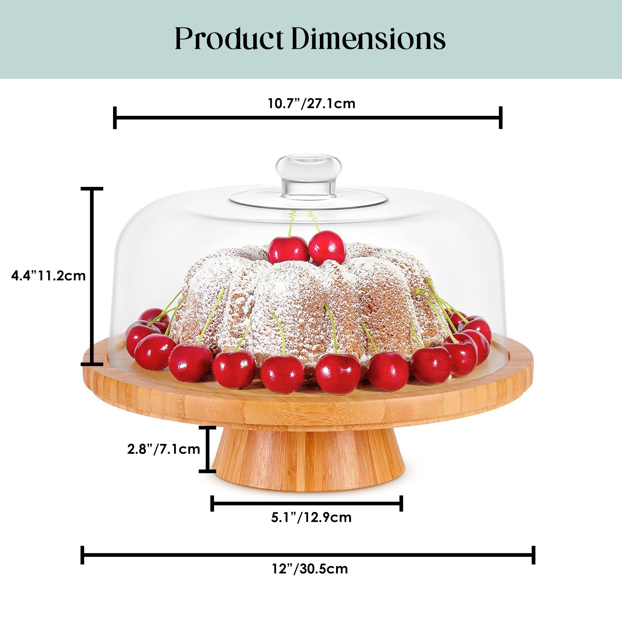 Homeries 6-in-1 Bamboo Cake Stand with Lid - Multi-Functional Serving Platter & Cake Display Stand with Dome - Perfect for Weddings, Birthday Parties, Dessert Buffets & Home Baking Display