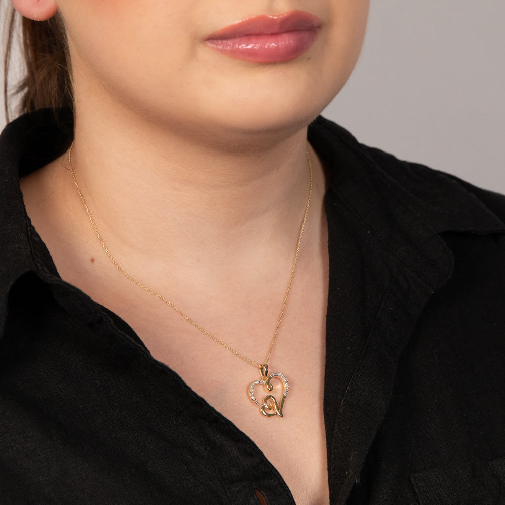 1/10 Carat Diamond Heart Pendant Necklace - 14K Gold Plated Sterling Silver Jewelry for Women - Perfect Gift for Valentine's Day, Anniversary & Special Occasions
