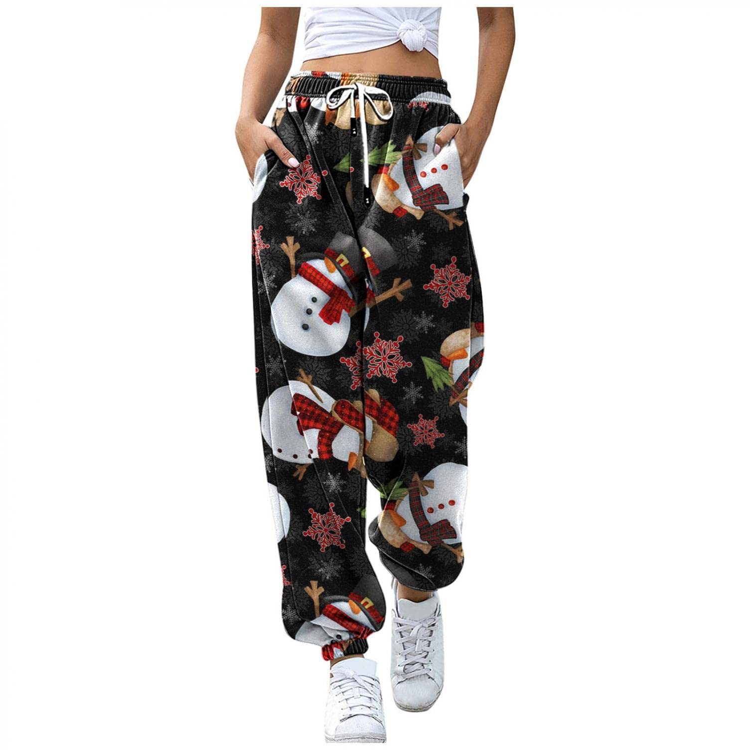 Women's High Waist Christmas Sweatpants - Cinch Bottom Joggers with Pockets for Gym, Yoga, Running & Lounge Wear - Cozy Holiday Athletic Pants for Workout & Casual Outfits