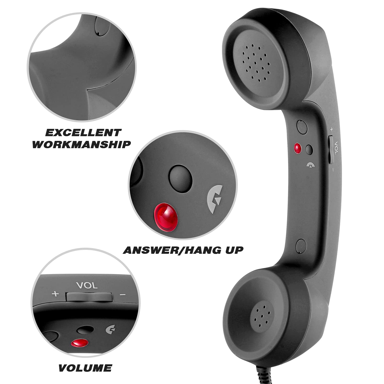 Vintage Retro Handset with 3.5mm Jack - Mini Microphone & Speaker for Phones, Tablets, and Computers - Perfect for Call Centers, Gaming, and Online Meetings