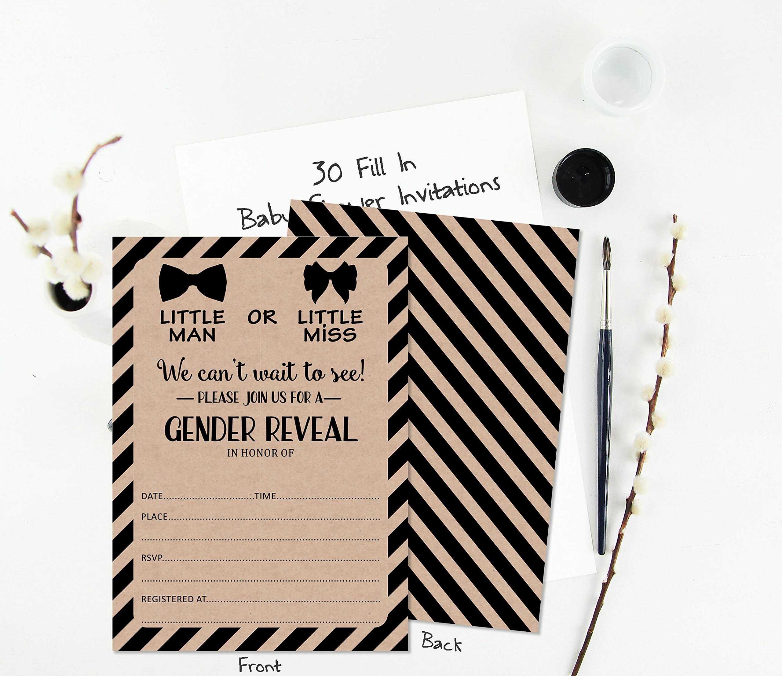30 Rustic Gender Reveal Baby Shower Invitation Cards - It's a Boy or Girl Fill-in-the-Blank Invites for Gender Announcement Parties & Celebrations