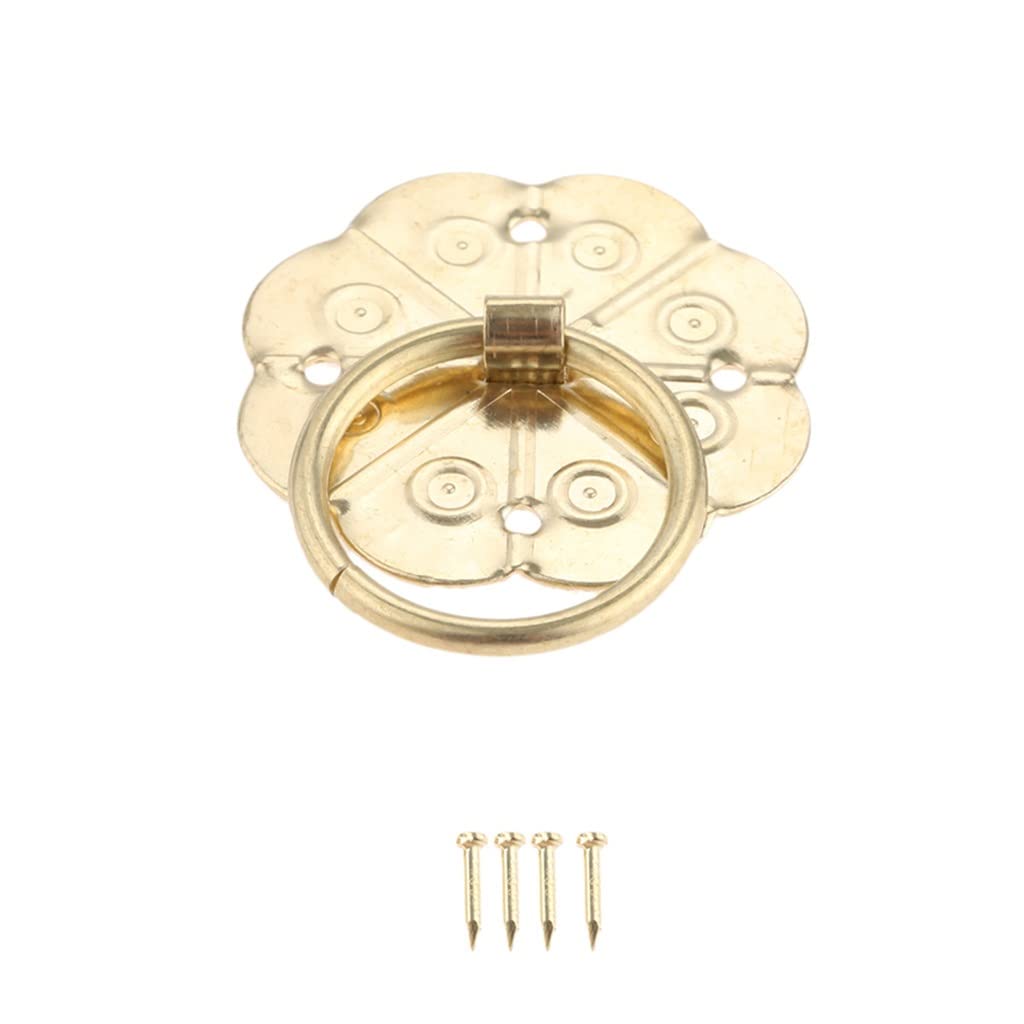 GANFANREN 5-Pack Antique Bronze Gold Silver Flower Ring Pulls - 30mm Round Knob Cabinet Handles for Kitchen, Dresser & Furniture (Gold) - Vintage Style Drawer & Door Hardware for Home Decor