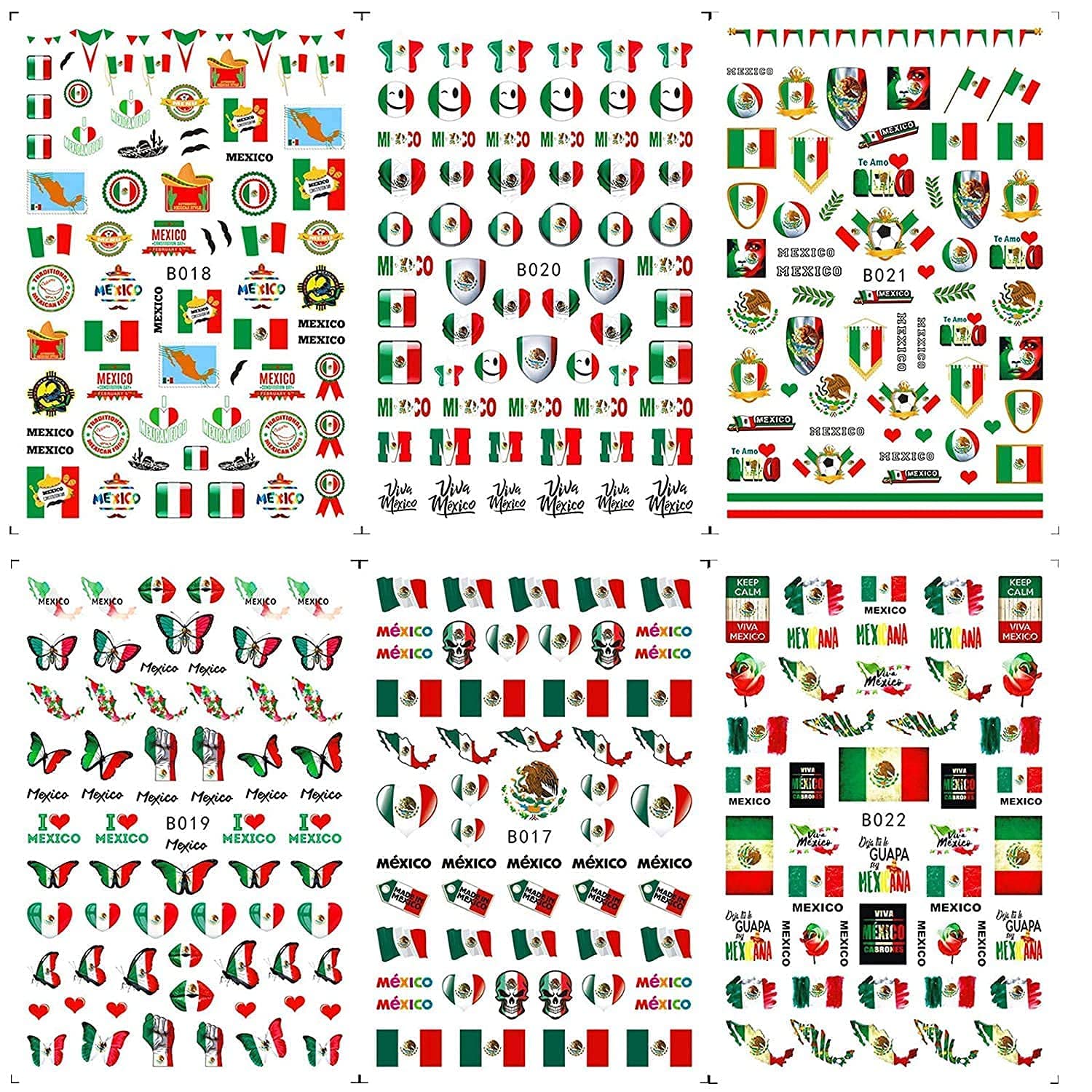 Mexican Flag Nail Stickers - 3D Self-Adhesive Nail Art for DIY Manicure & Party Decor