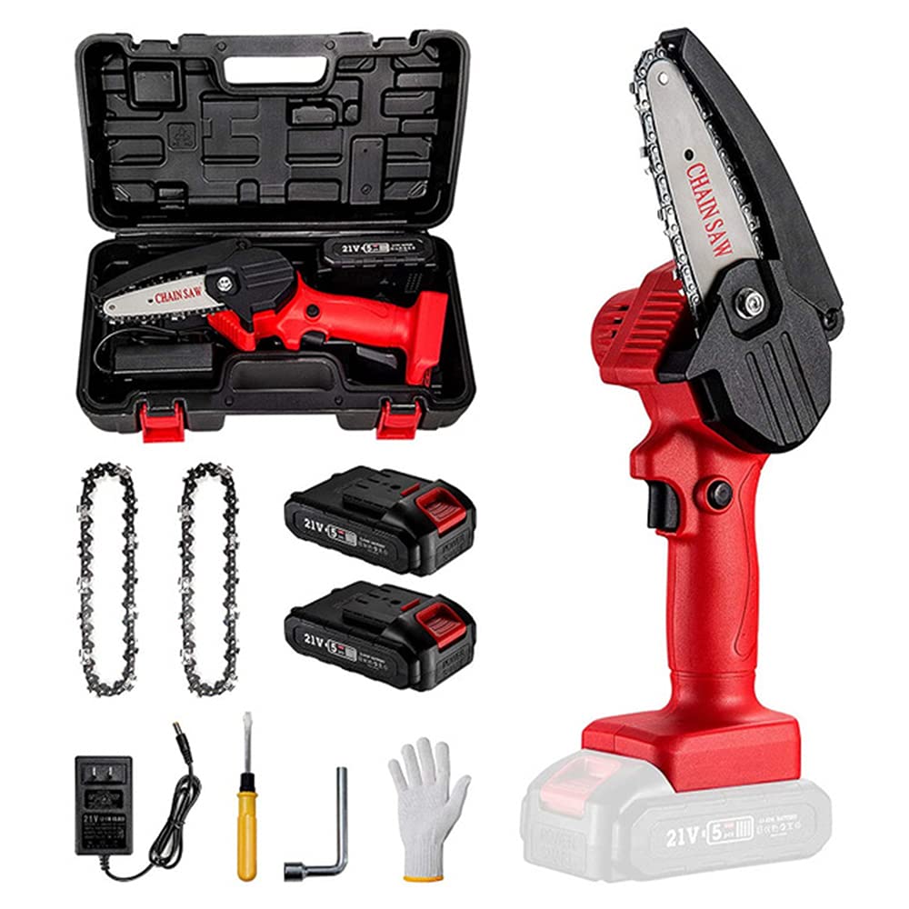BE-STRONG 4-Inch Cordless Electric Chainsaw - Mini Rechargeable Lithium Battery Handheld Chainsaw for Tree Cutting, Logging & Woodworking - Includes 3 Chains - Perfect for Home, Garden & DIY Projects