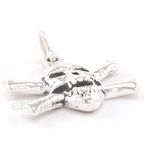 Pirate Skull & Crossbones Sterling Silver 925 Pendant Necklace - Gothic Jewelry for Halloween, Pirate Costume & Punk Fashion Accessories