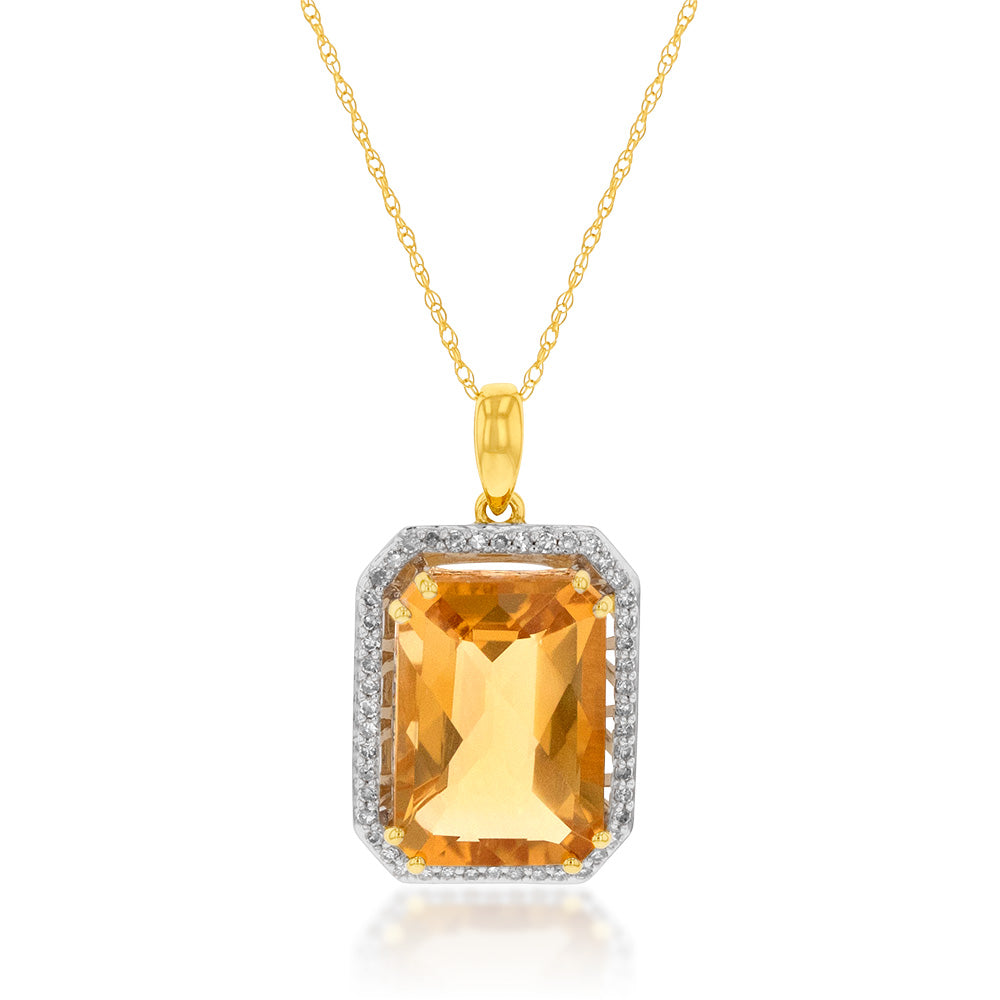 14K Yellow Gold 6.75 Carat Citrine and Diamond Pendant Necklace for Women - Elegant Jewelry Gift for Birthday, Anniversary & Special Occasions