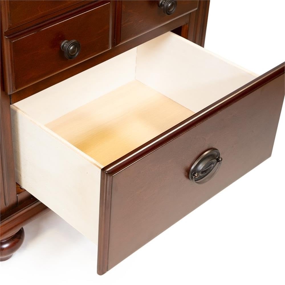 BOWERY HILL 2-Drawer Solid Wood Nightstand - Cherry Finish Transitional Bedside Table for Bedroom, Living Room & Guest Room - Stylish Storage with Two Drawers
