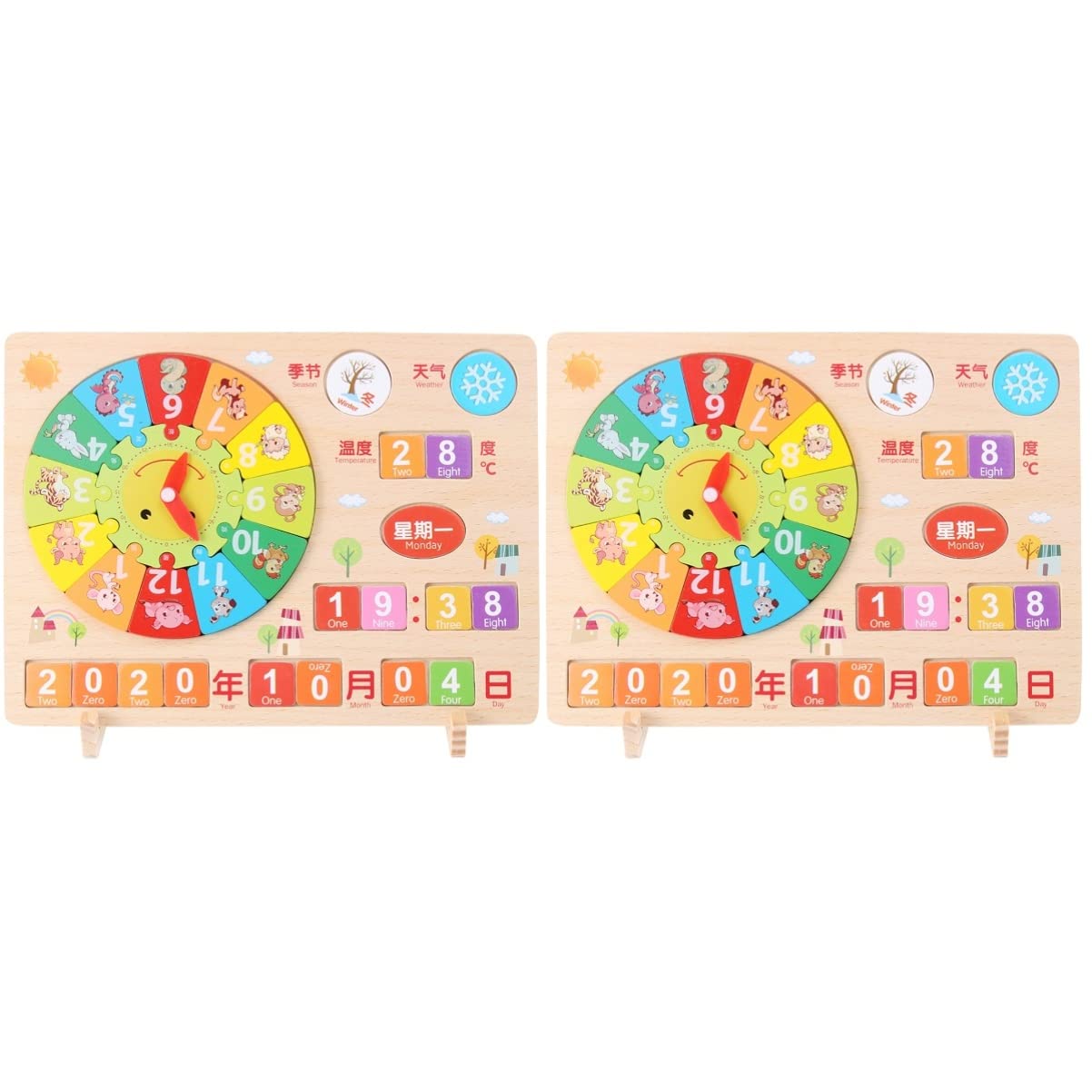 Wooden Teaching Clock Puzzle for Kids - 2-Piece Learning Toy with Calendar Board | Educational Time & Date Learning Game for Preschool & Homeschool